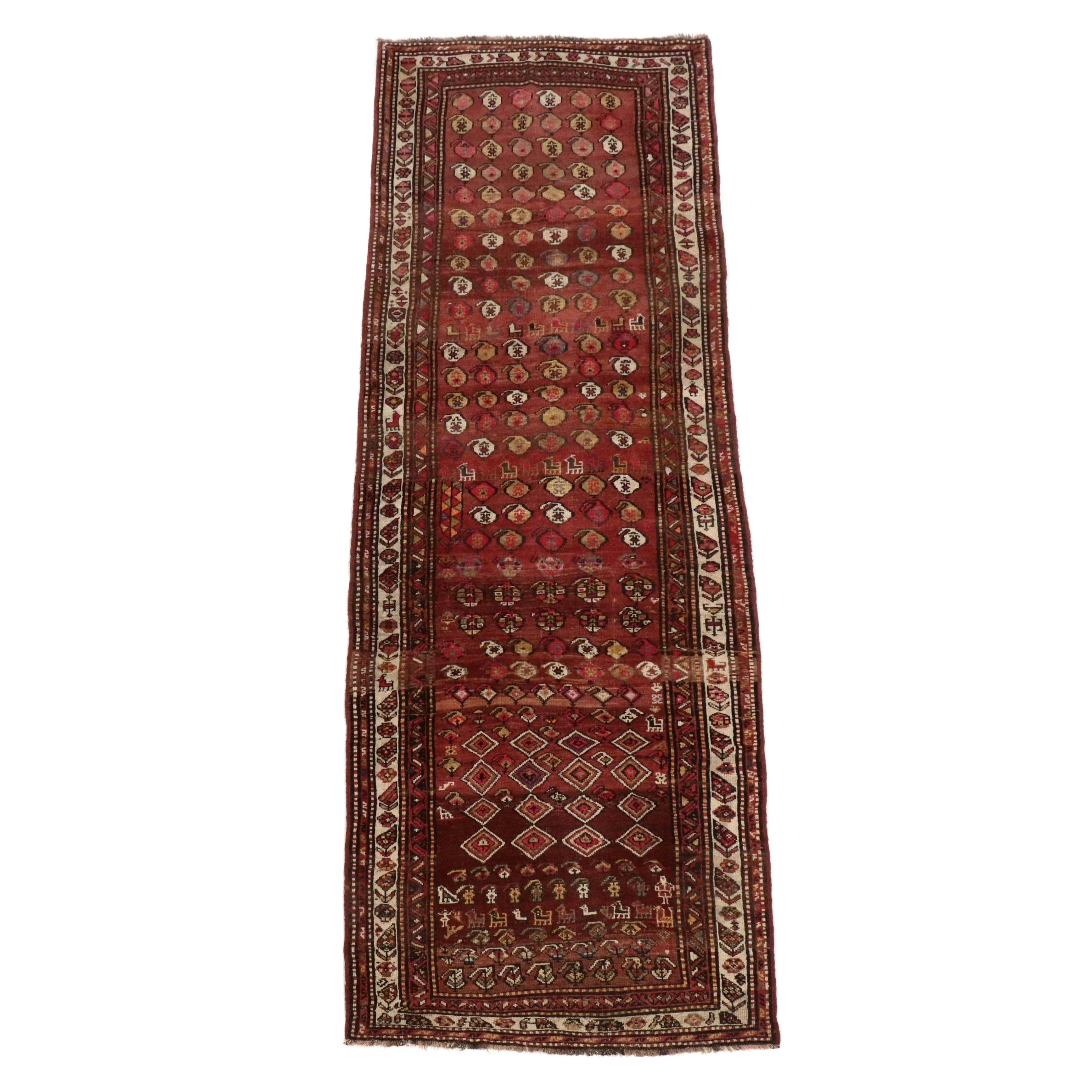 3'9 x 12'9 Hand-Knotted Persian Kurdish Long Rug