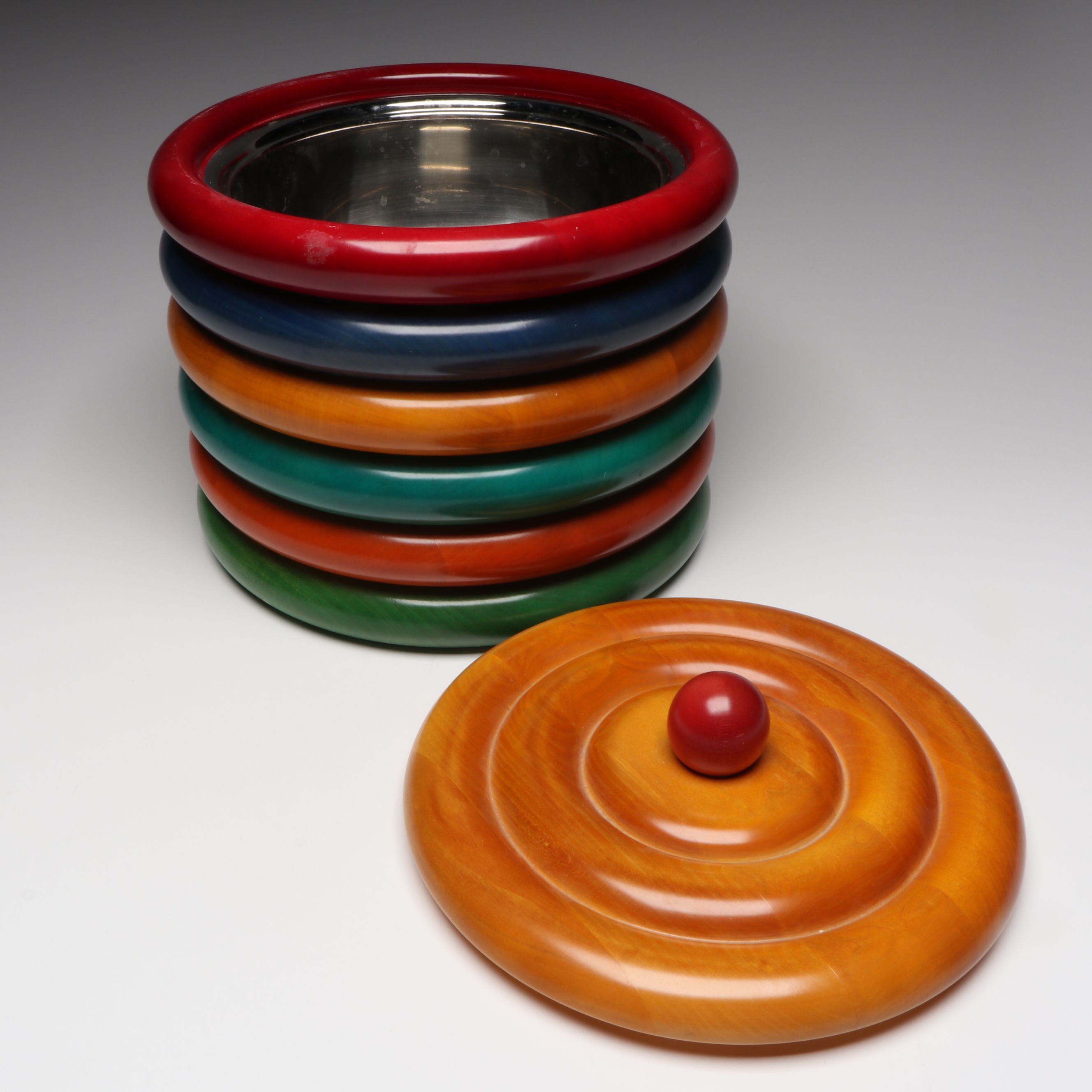 Manzoni Pietro for Vietri Handcrafted Stacked Wooden Ice Bucket