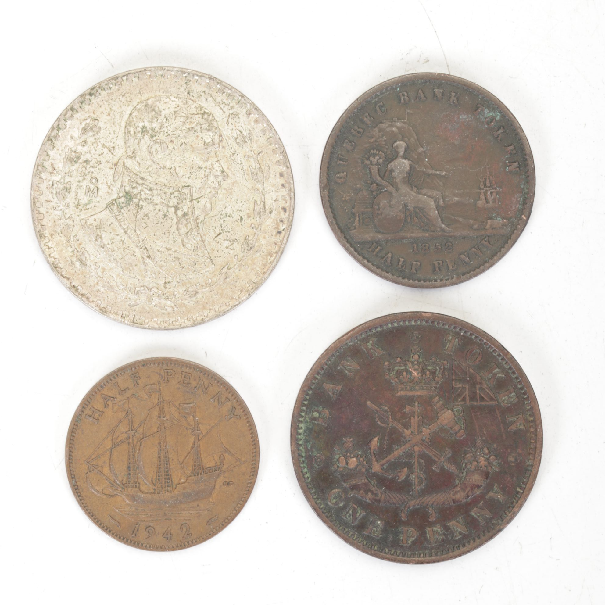 1960s Wooden Nickels with Bus Tokens, La Palina Cigar Box & International Coins