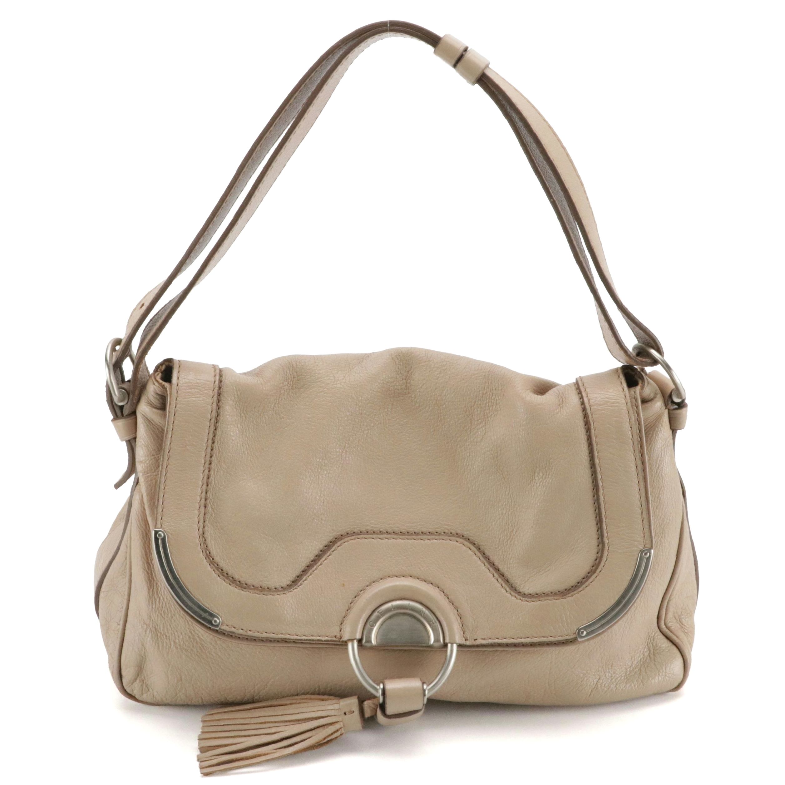 Celine Tassel Flap Shoulder Bag in Sandy Beige Grained Leather