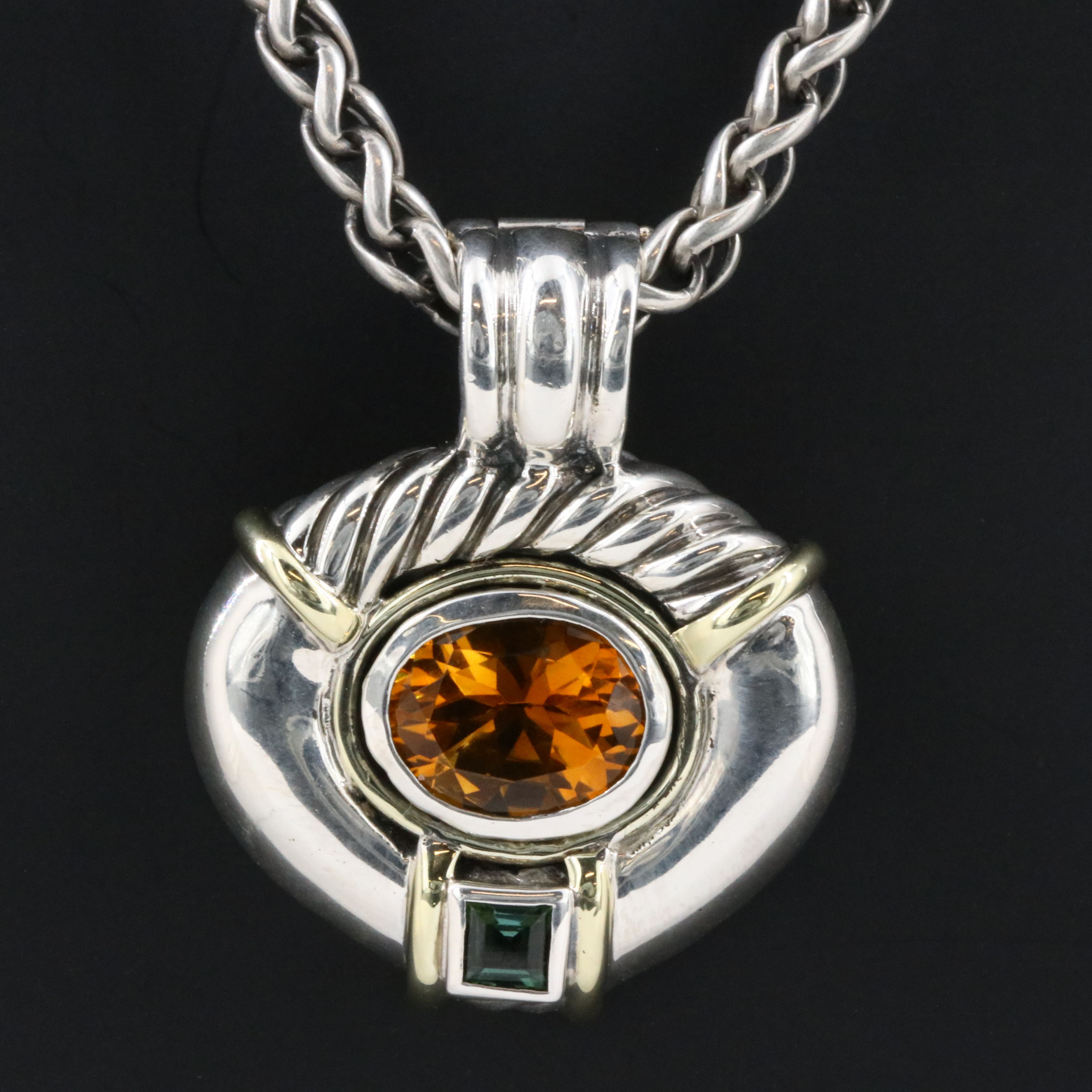 David Yurman Sterling Citrine and Tourmaline Enhancer Necklace with 14K Accents