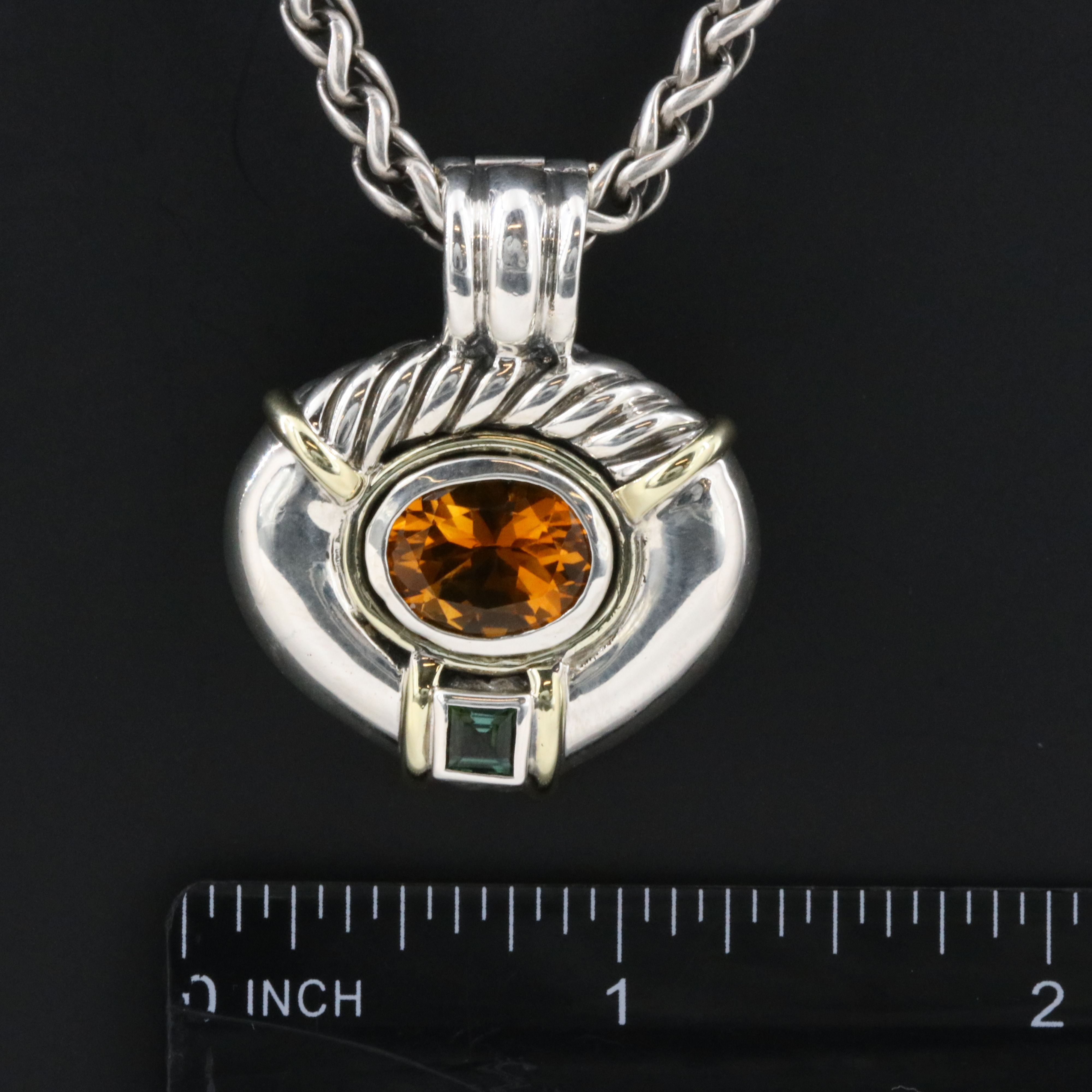 David Yurman Sterling Citrine and Tourmaline Enhancer Necklace with 14K Accents