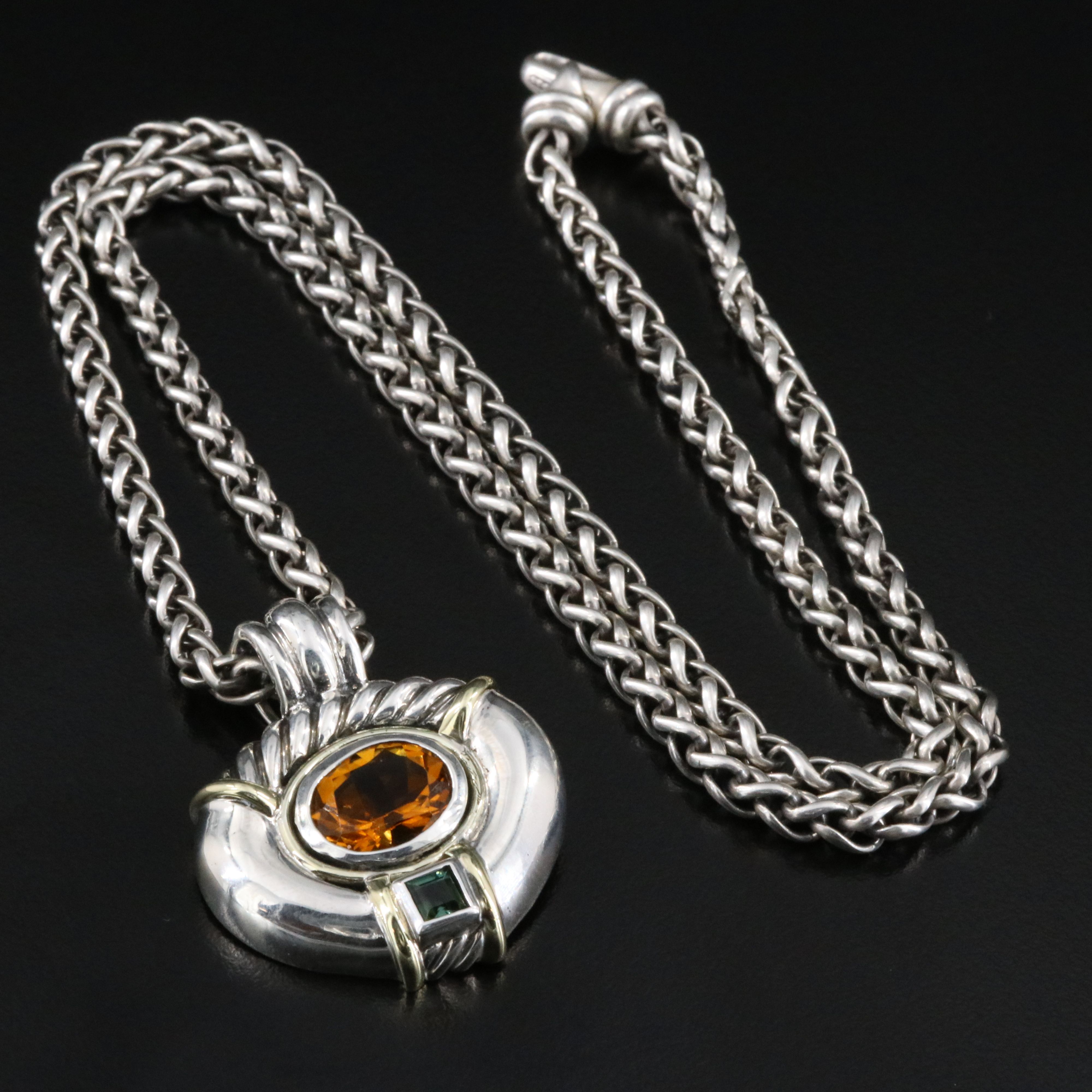 David Yurman Sterling Citrine and Tourmaline Enhancer Necklace with 14K Accents