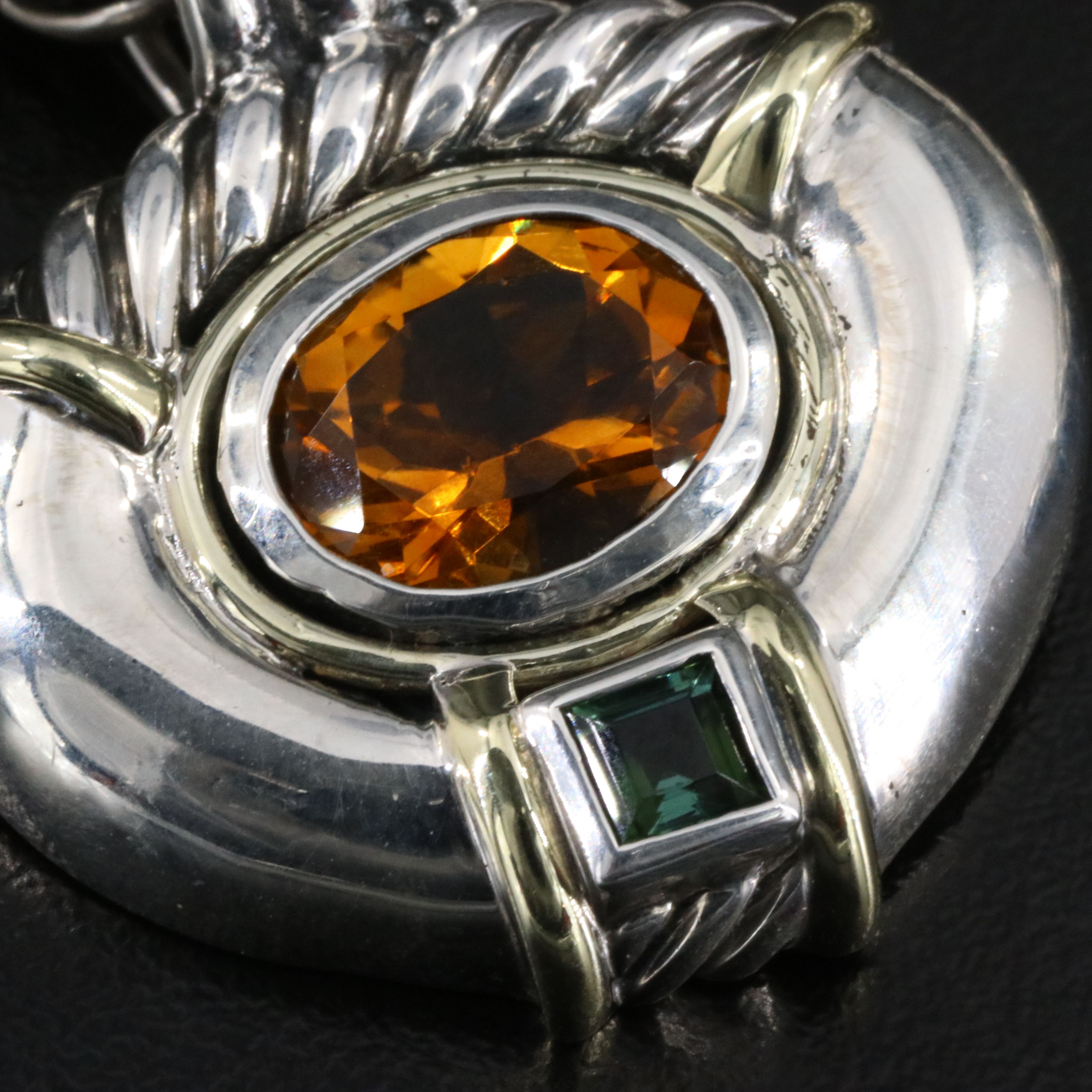 David Yurman Sterling Citrine and Tourmaline Enhancer Necklace with 14K Accents