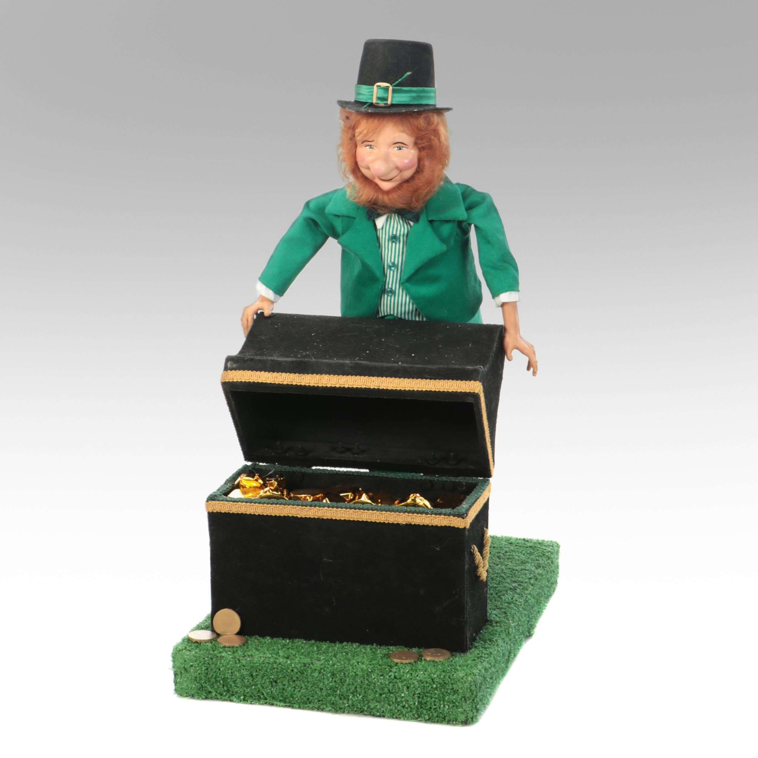 St. Patrick's Day Animated Figurine with Chest of Faux Coins