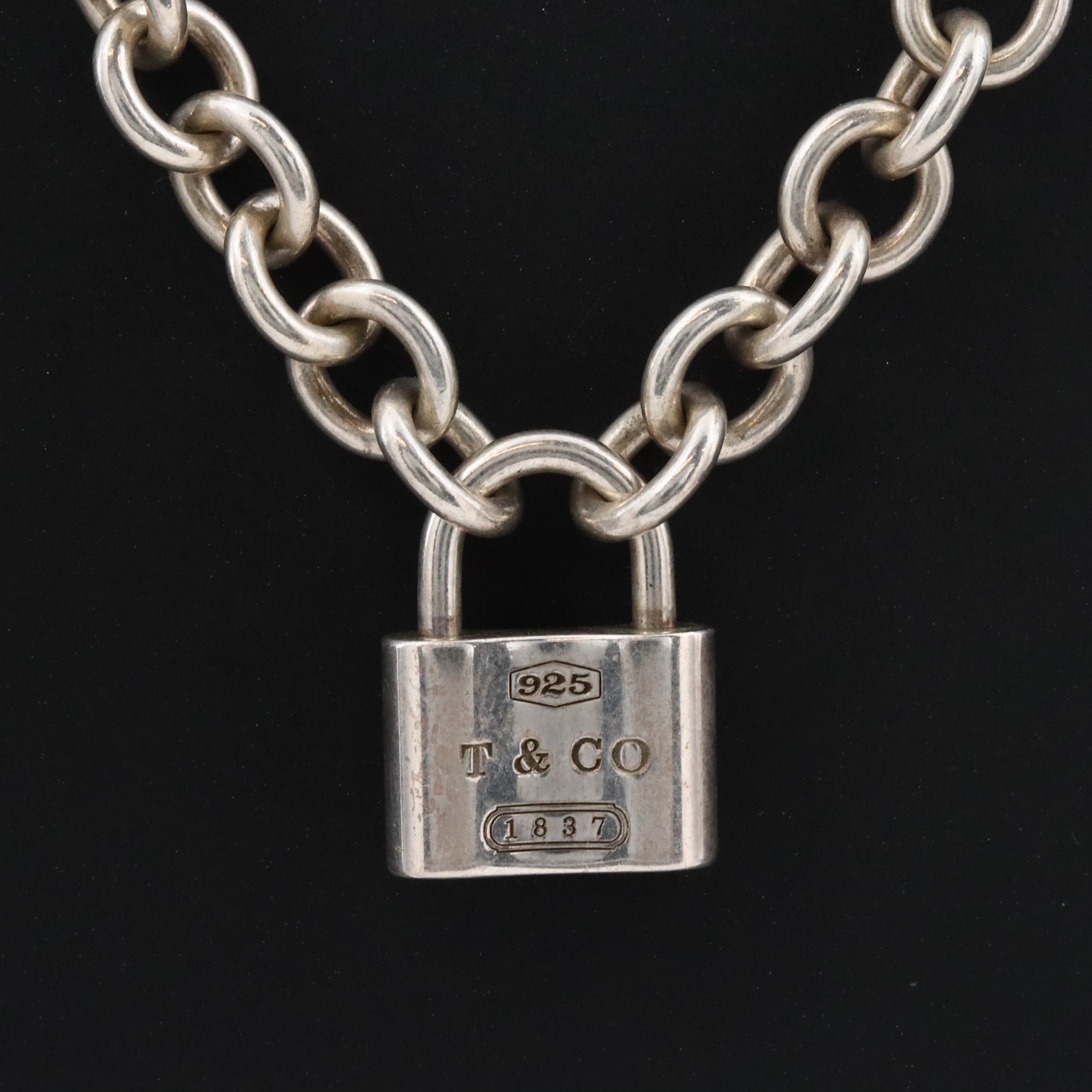 Tiffany & Co. 1837 Sterling Lock Charm Pendant Necklace