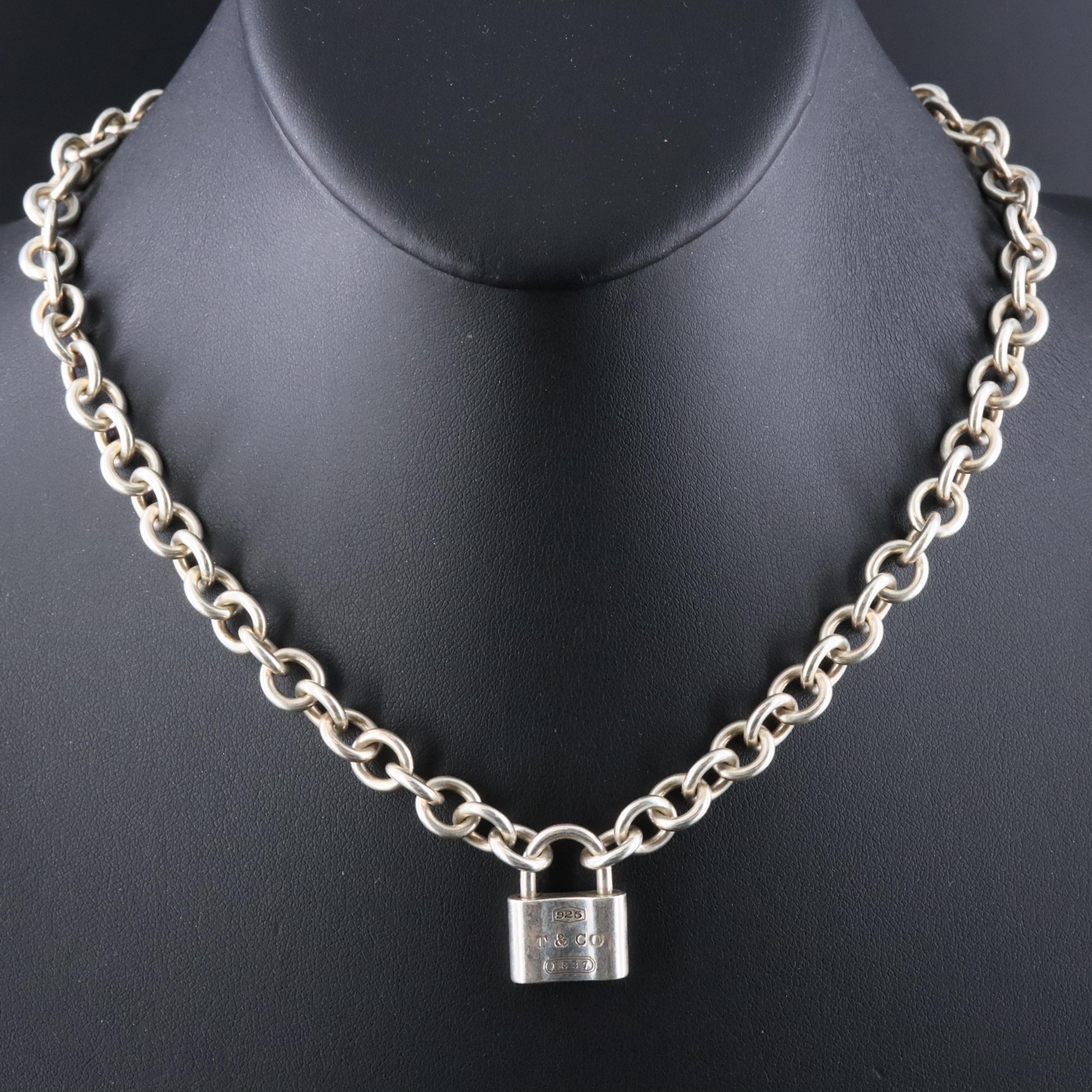 Tiffany & Co. 1837 Sterling Lock Charm Pendant Necklace