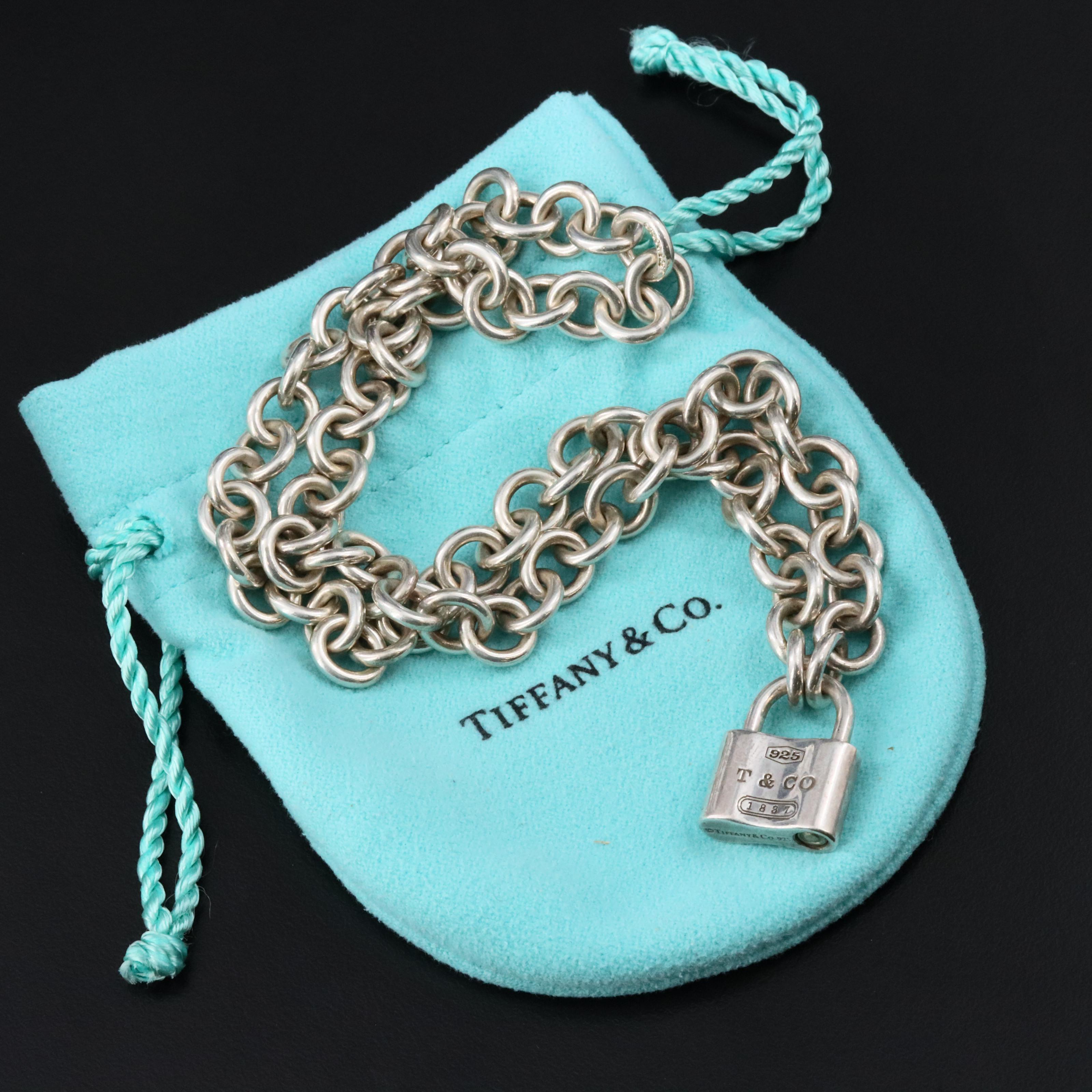 Tiffany & Co. 1837 Sterling Lock Charm Pendant Necklace