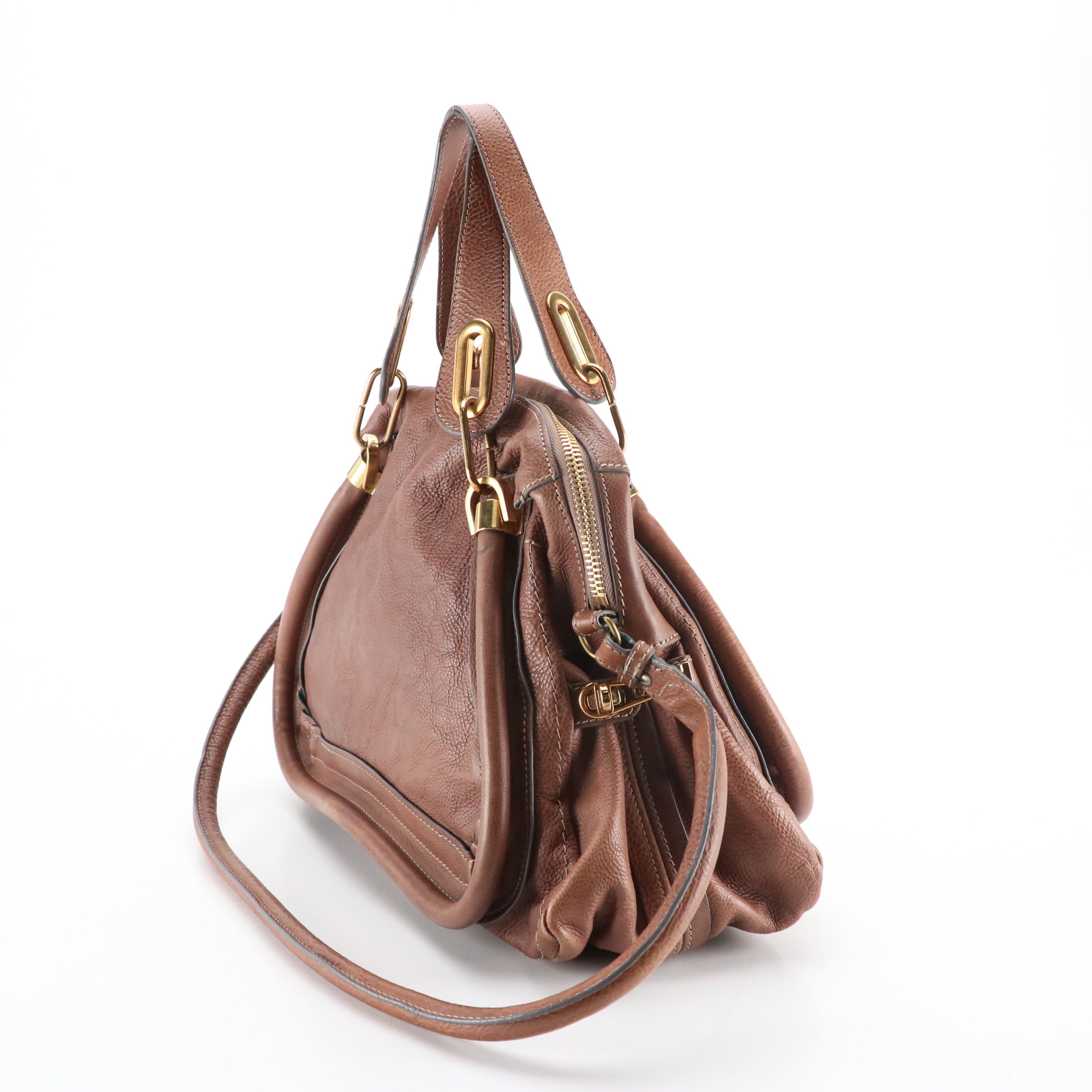Chloé Paraty Two-Way Bag in Dark Brown Grained Calfskin Leather