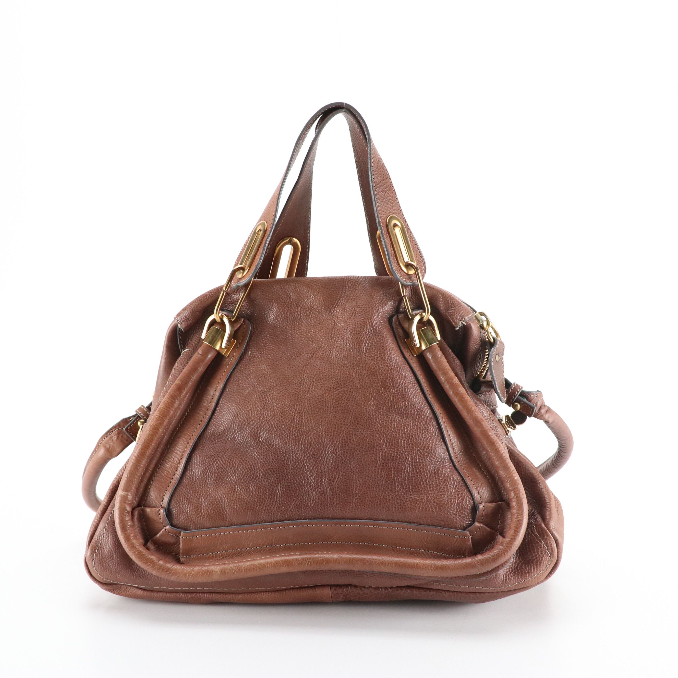 Chloé Paraty Two-Way Bag in Dark Brown Grained Calfskin Leather