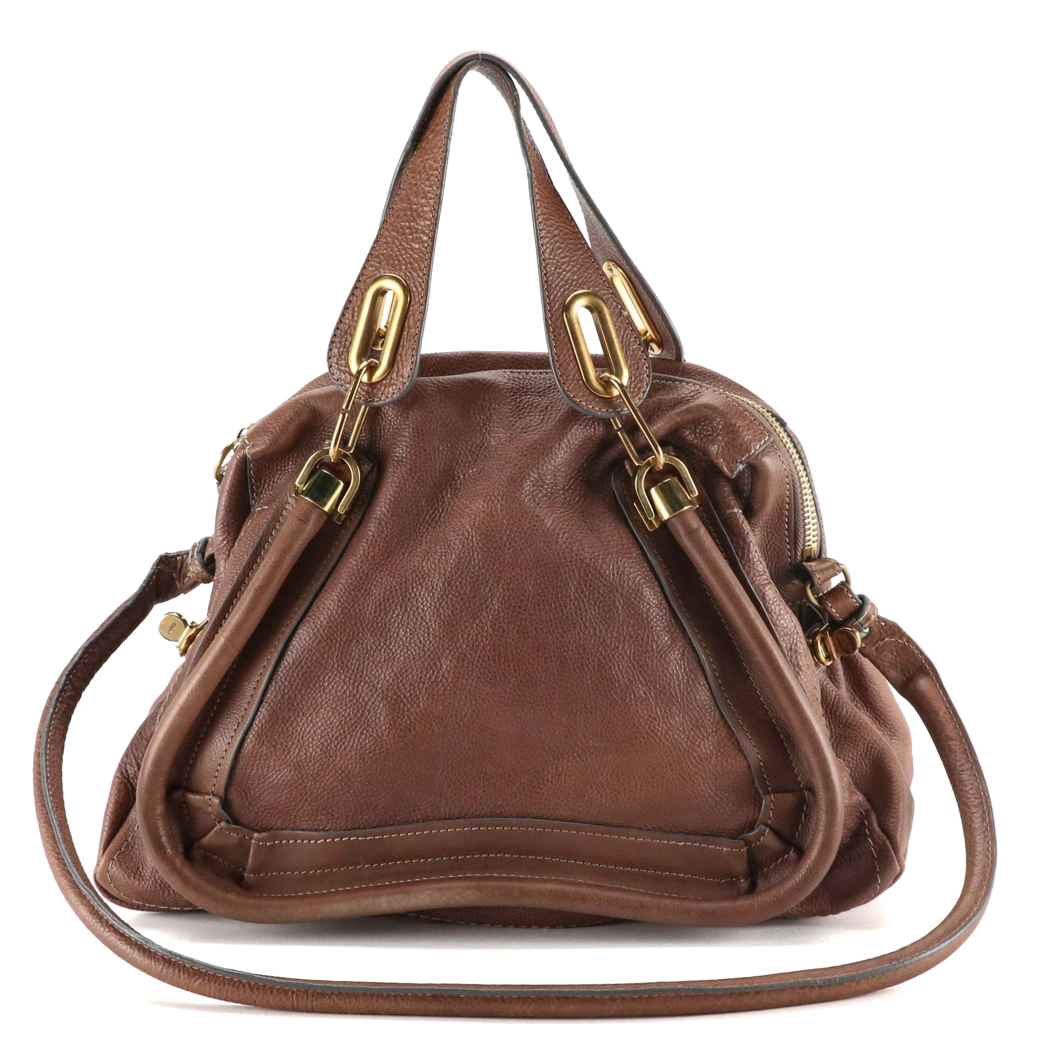 Chloé Paraty Two-Way Bag in Dark Brown Grained Calfskin Leather