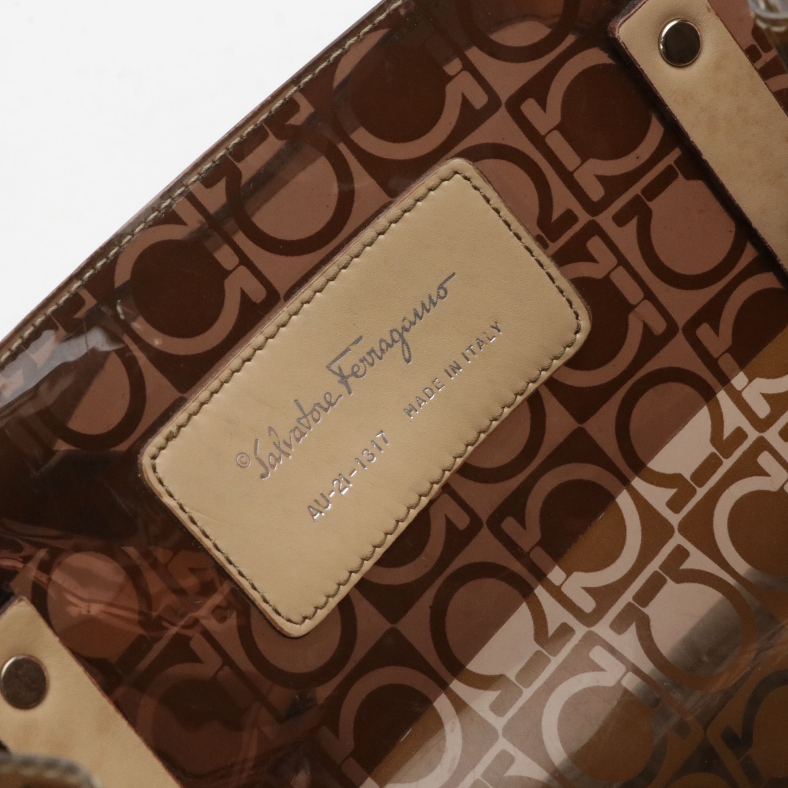 Salvatore Ferragamo Gancini Logo PVC & Leather Tote with Calfskin Zip Pouch