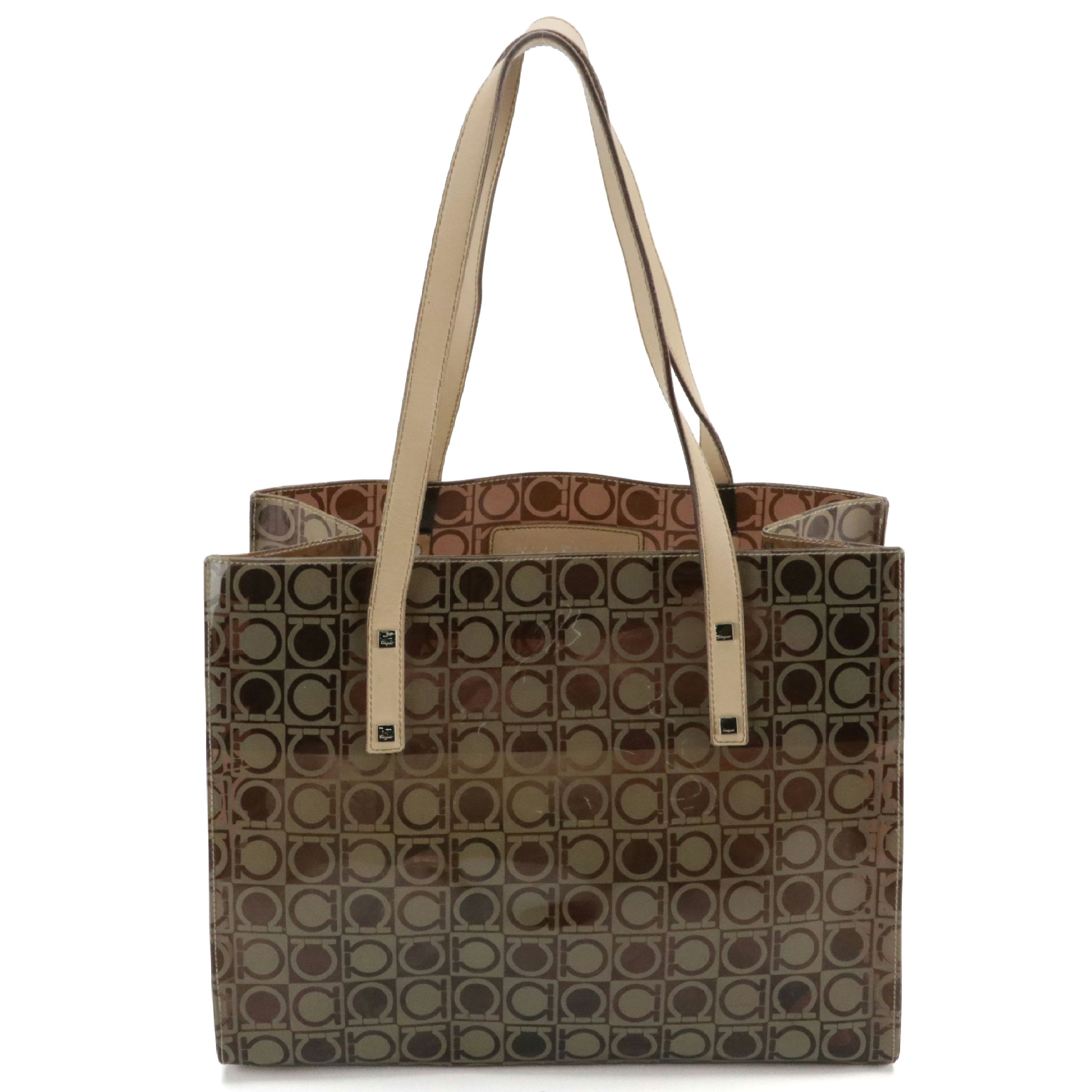 Salvatore Ferragamo Gancini Logo PVC & Leather Tote with Calfskin Zip Pouch