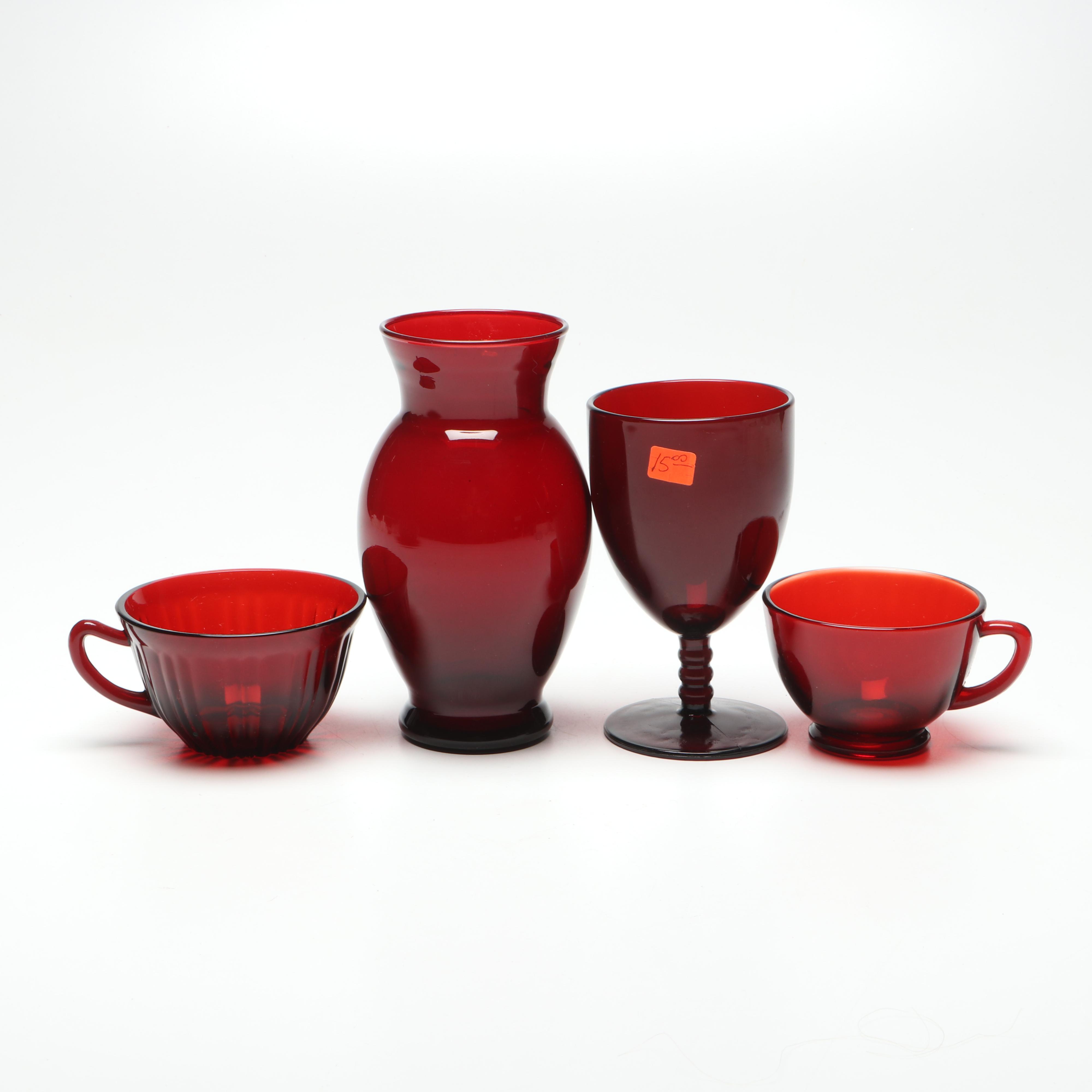 Paden City "Glades" Ruby Glass Ewer, Anchor Hocking & More Tablewares