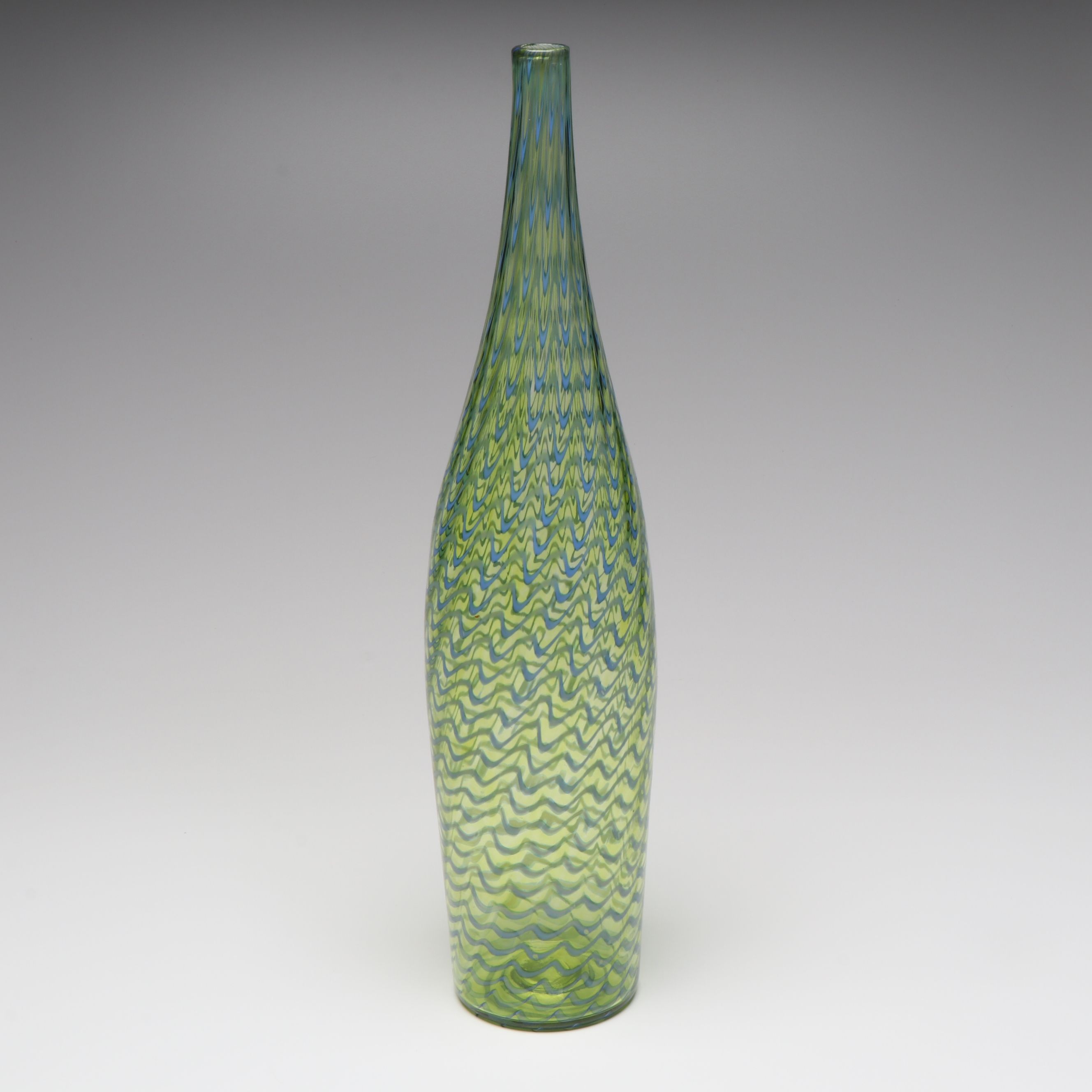 Sam Stang Raked and Threaded Studio Art Glass Vase, 2001