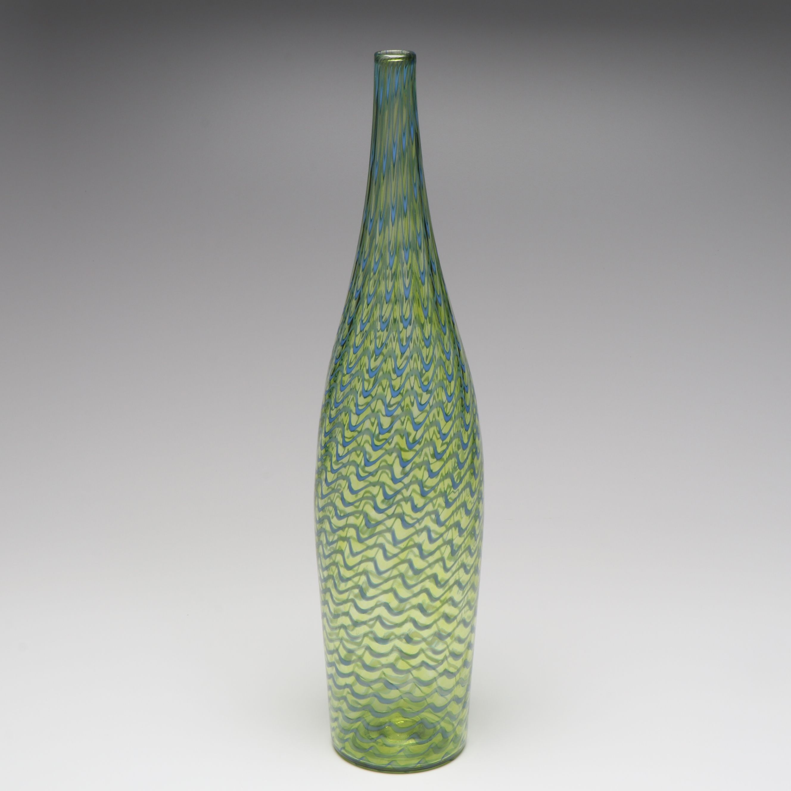 Sam Stang Raked and Threaded Studio Art Glass Vase, 2001