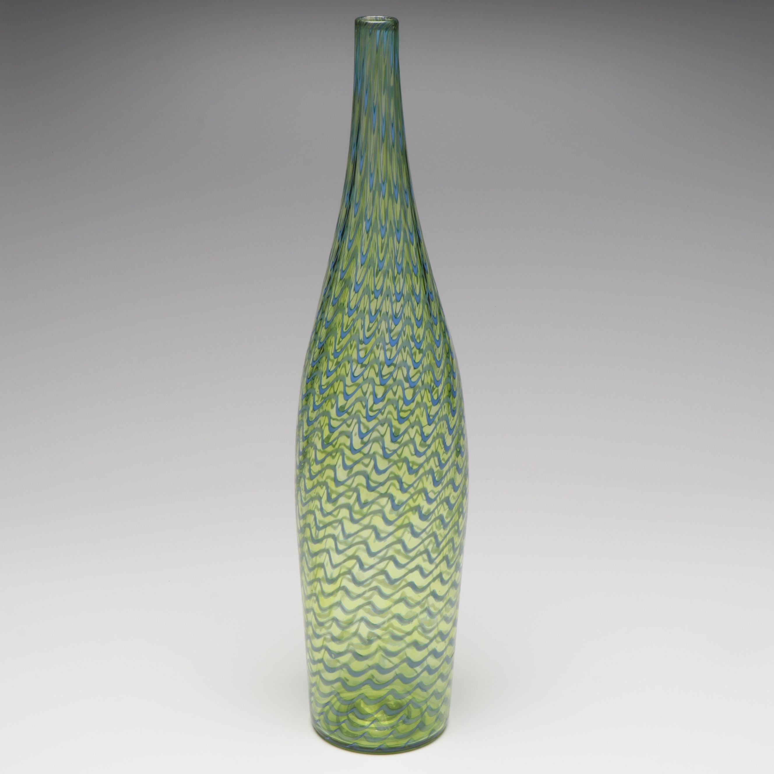 Sam Stang Raked and Threaded Studio Art Glass Vase, 2001
