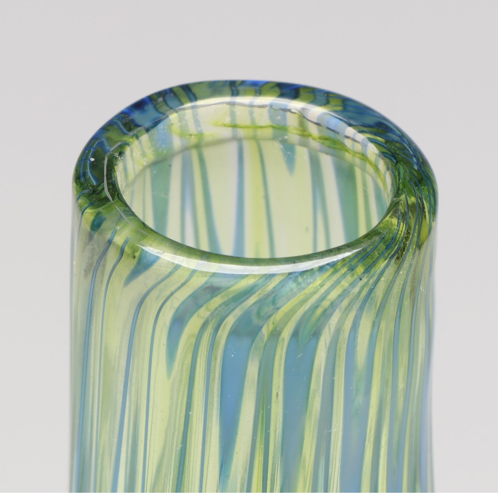 Sam Stang Raked and Threaded Studio Art Glass Vase, 2001