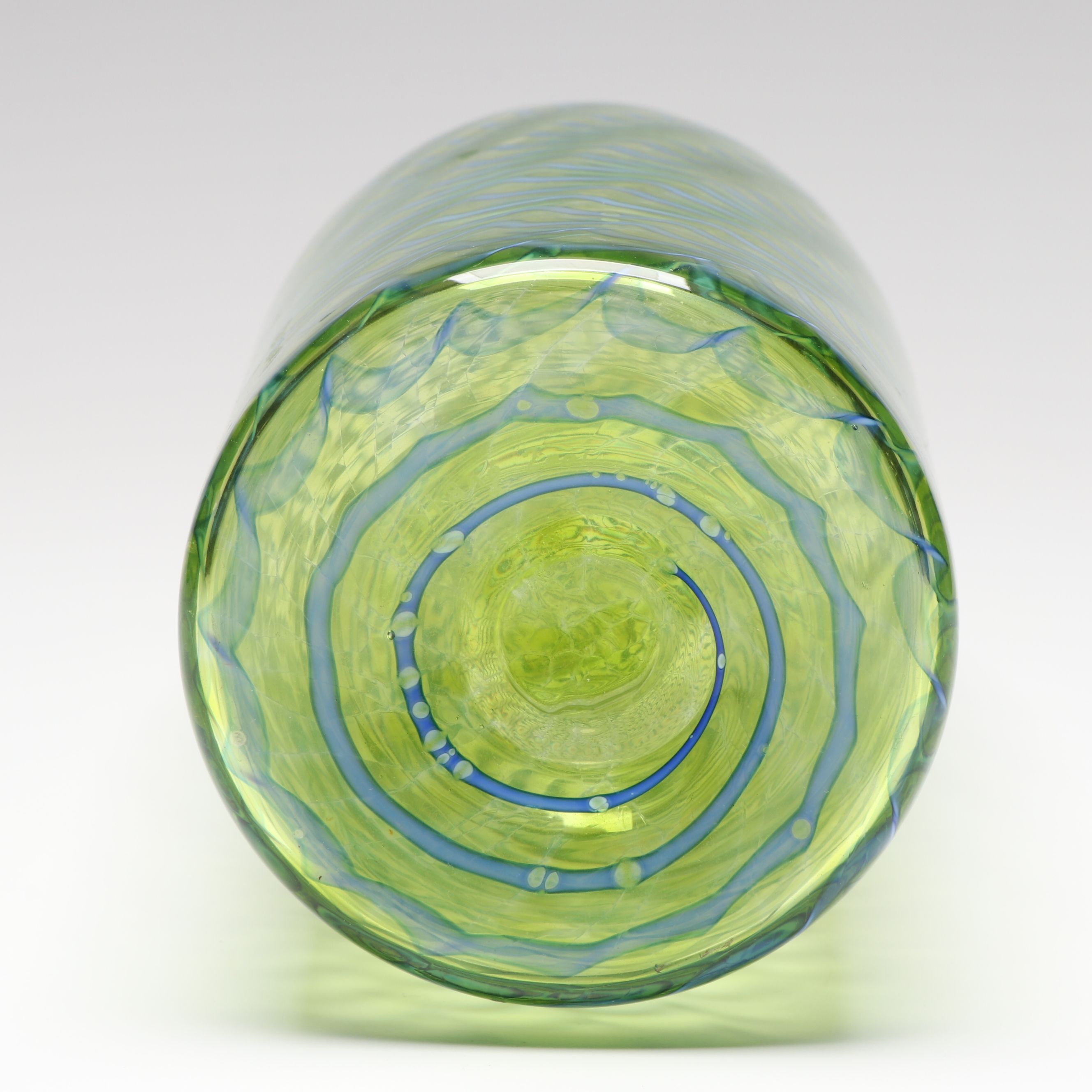 Sam Stang Raked and Threaded Studio Art Glass Vase, 2001