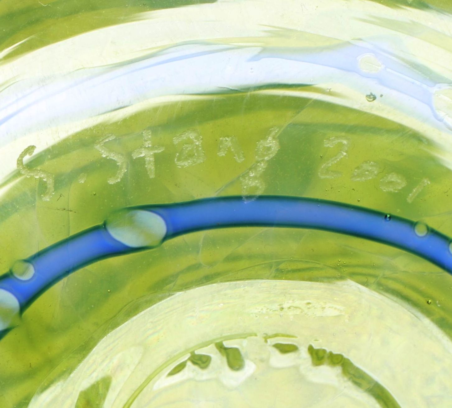 Sam Stang Raked and Threaded Studio Art Glass Vase, 2001