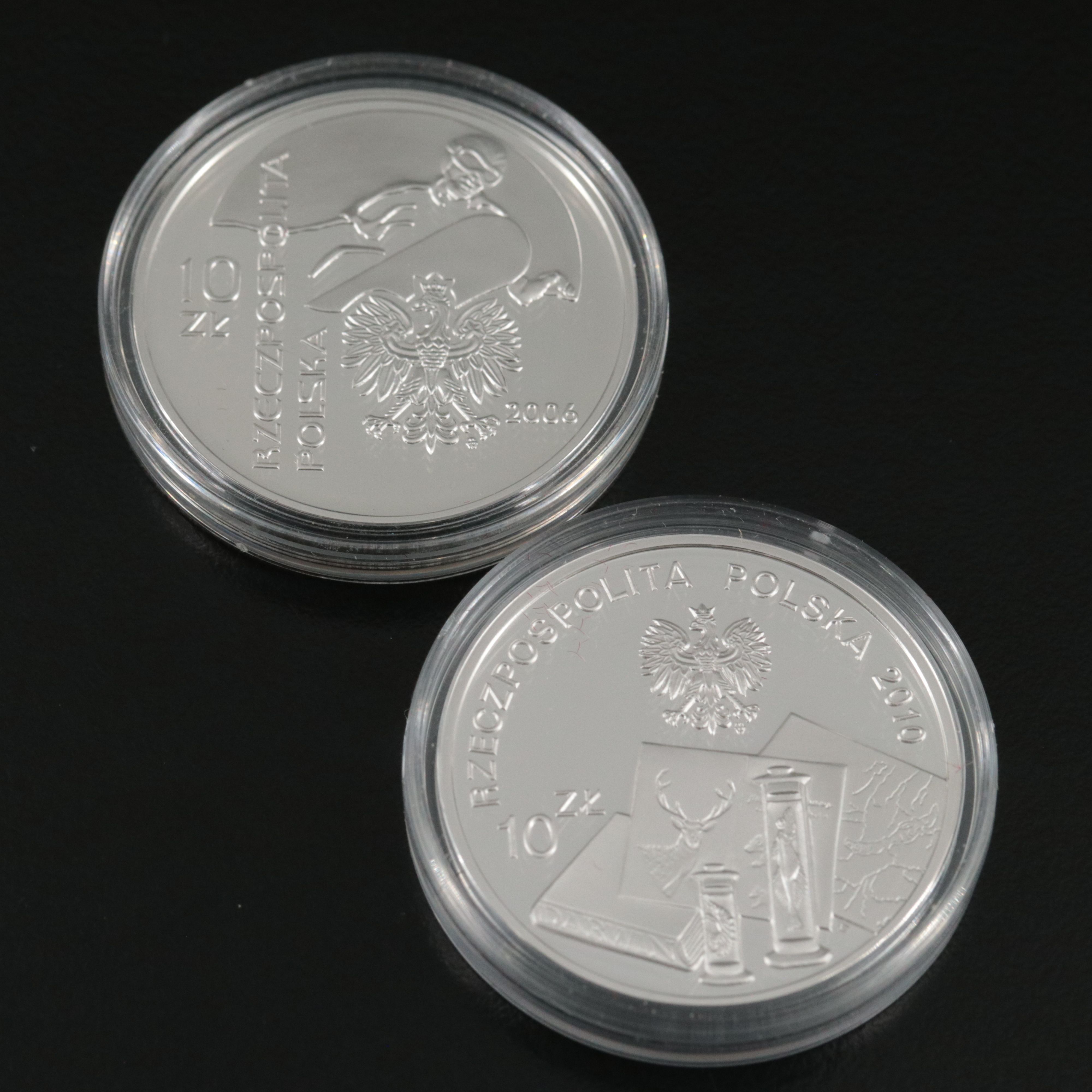 Five Different Poland Modern Commemorative Silver 10 Zt Coins