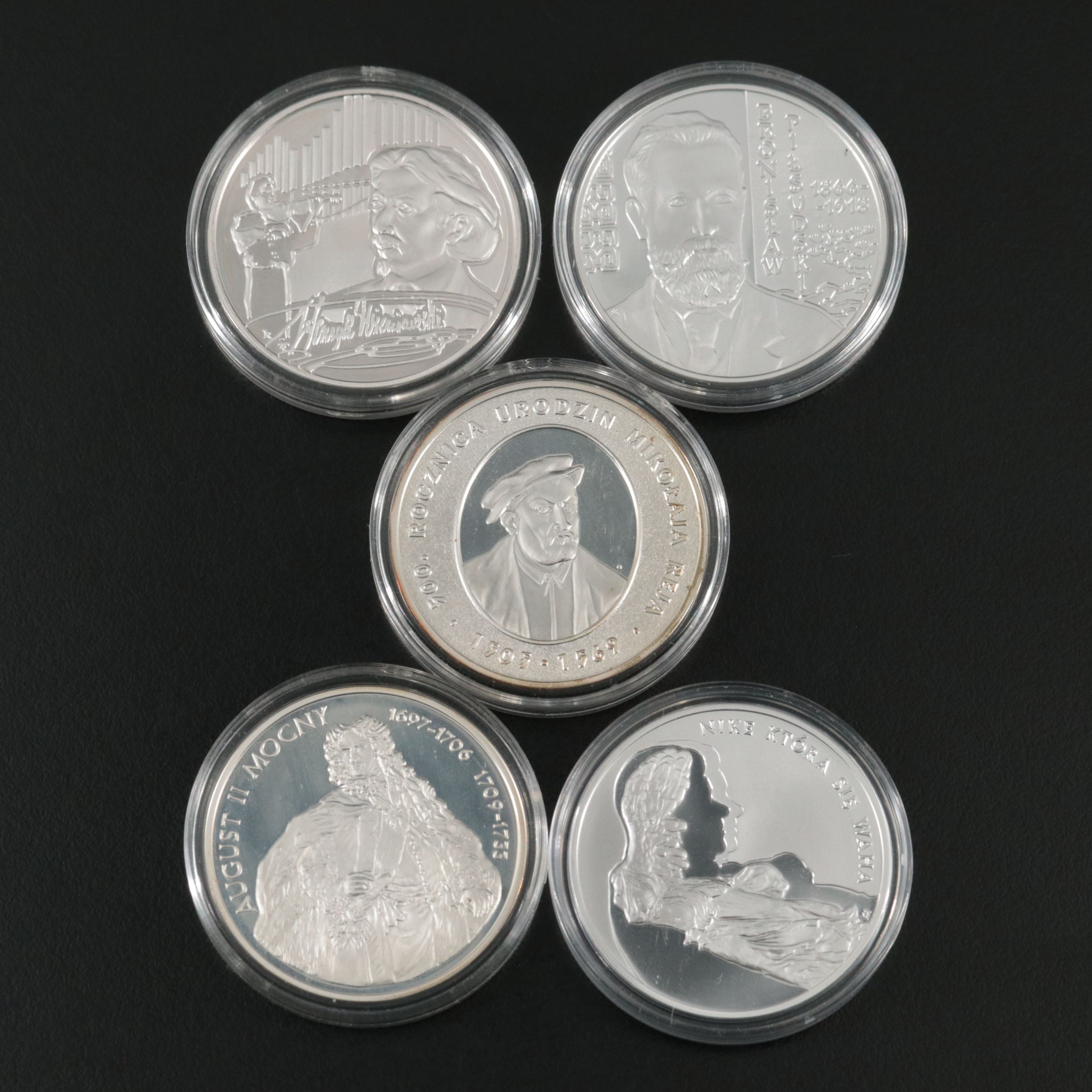 Five Different Poland Modern Commemorative Silver 10 Zt Coins