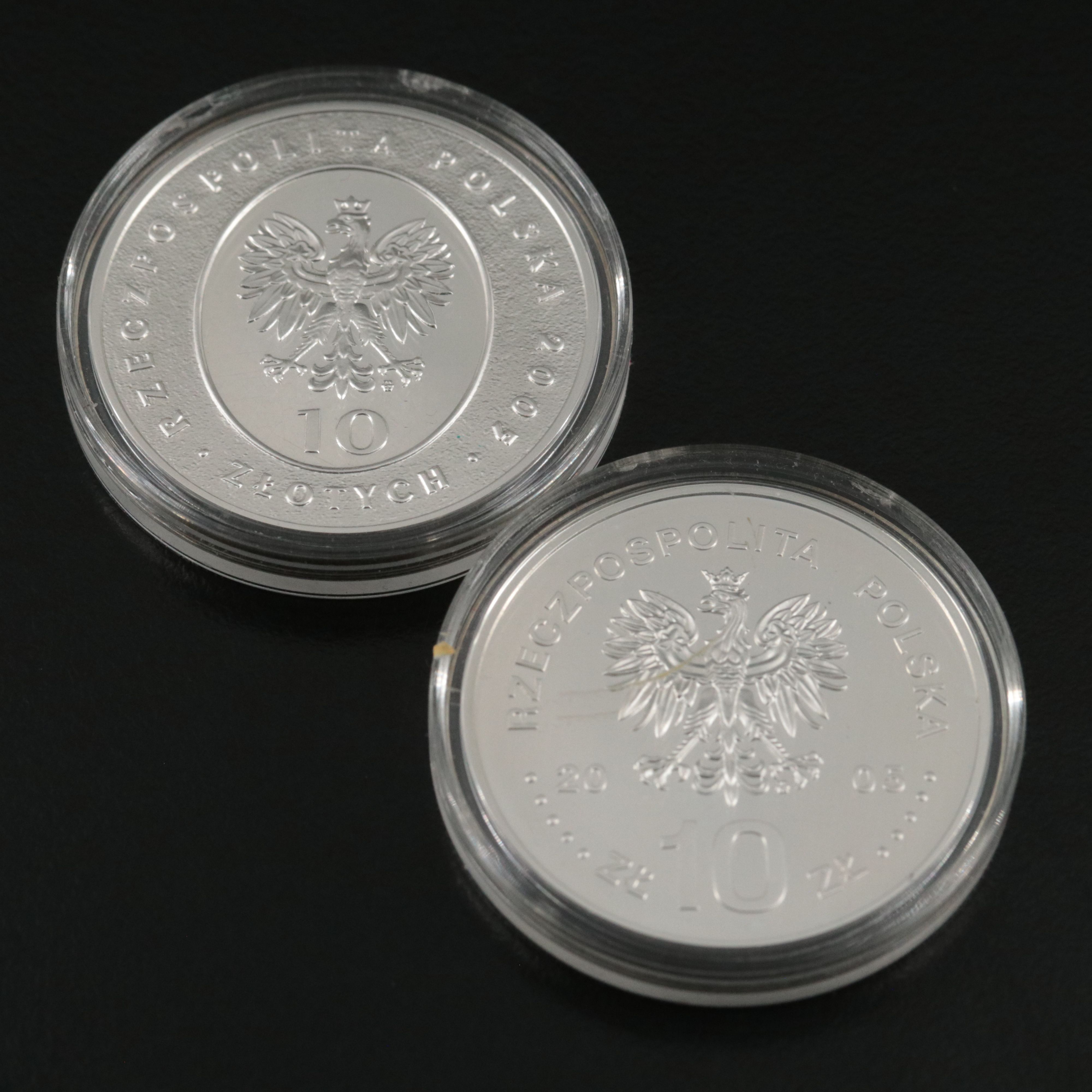 Five Different Poland Modern Commemorative Silver 10 Zt Coins
