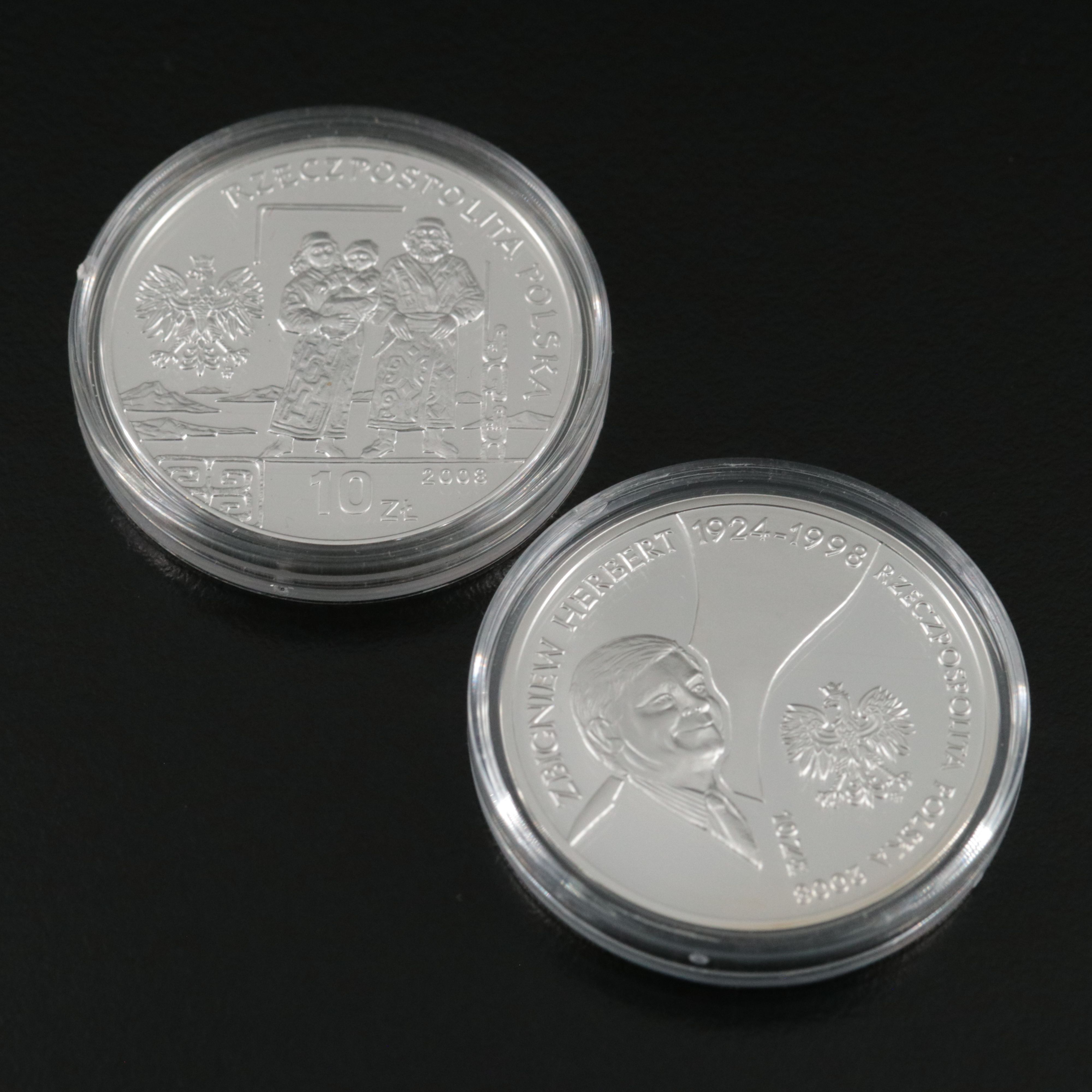Five Different Poland Modern Commemorative Silver 10 Zt Coins
