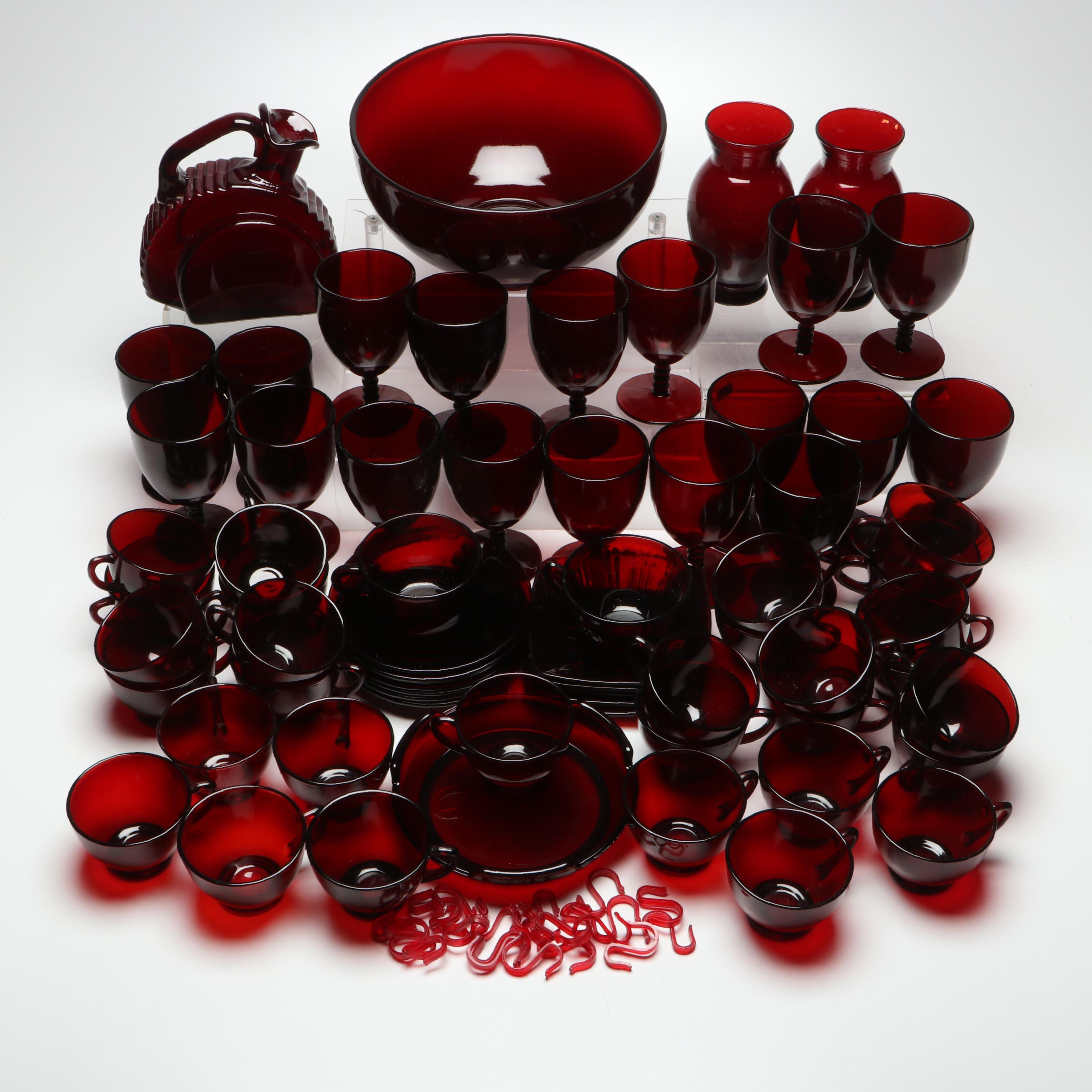 Paden City "Glades" Ruby Glass Ewer, Anchor Hocking & More Tablewares