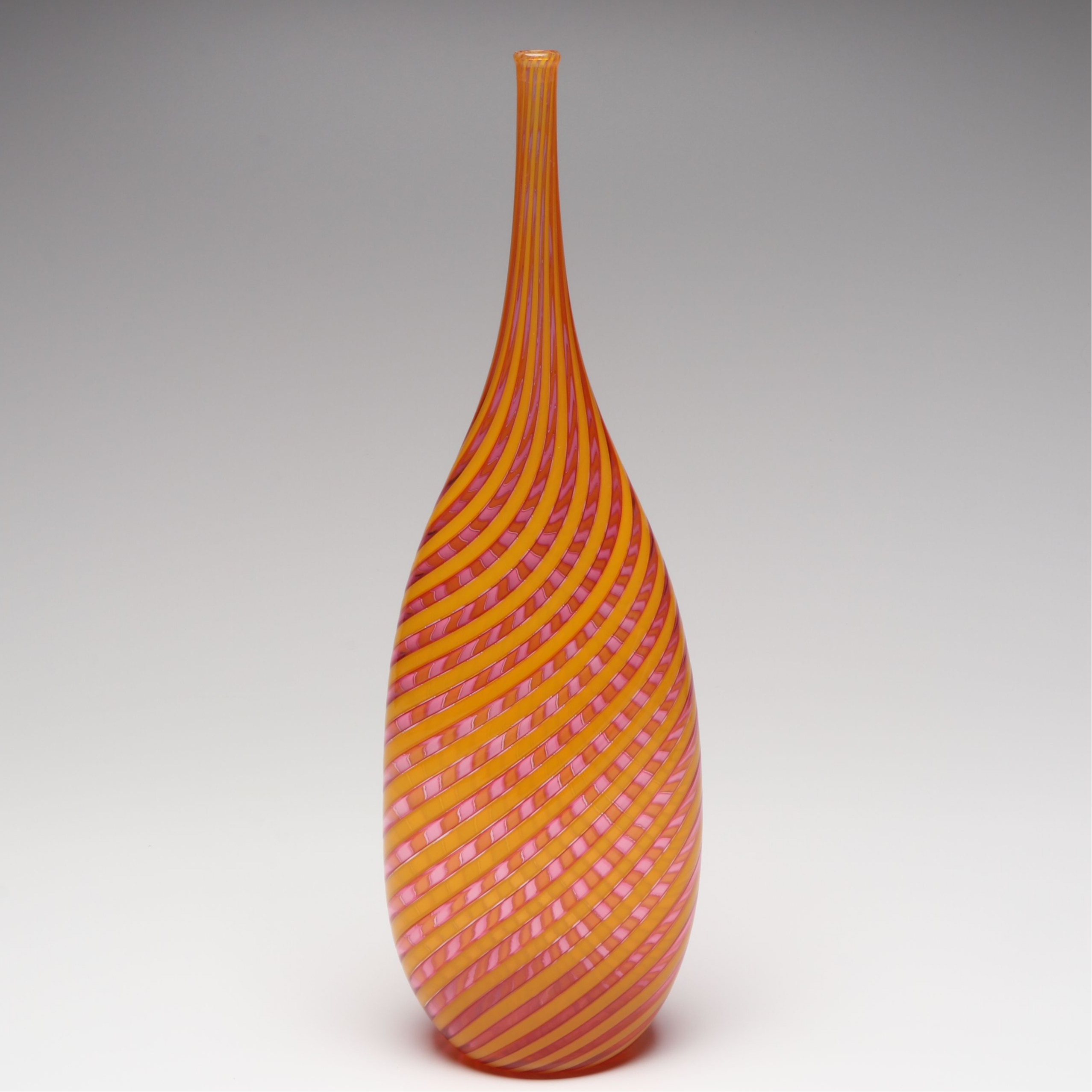 Sam Stang Pink and Orange Optic Studio Art Glass Vase, 2003