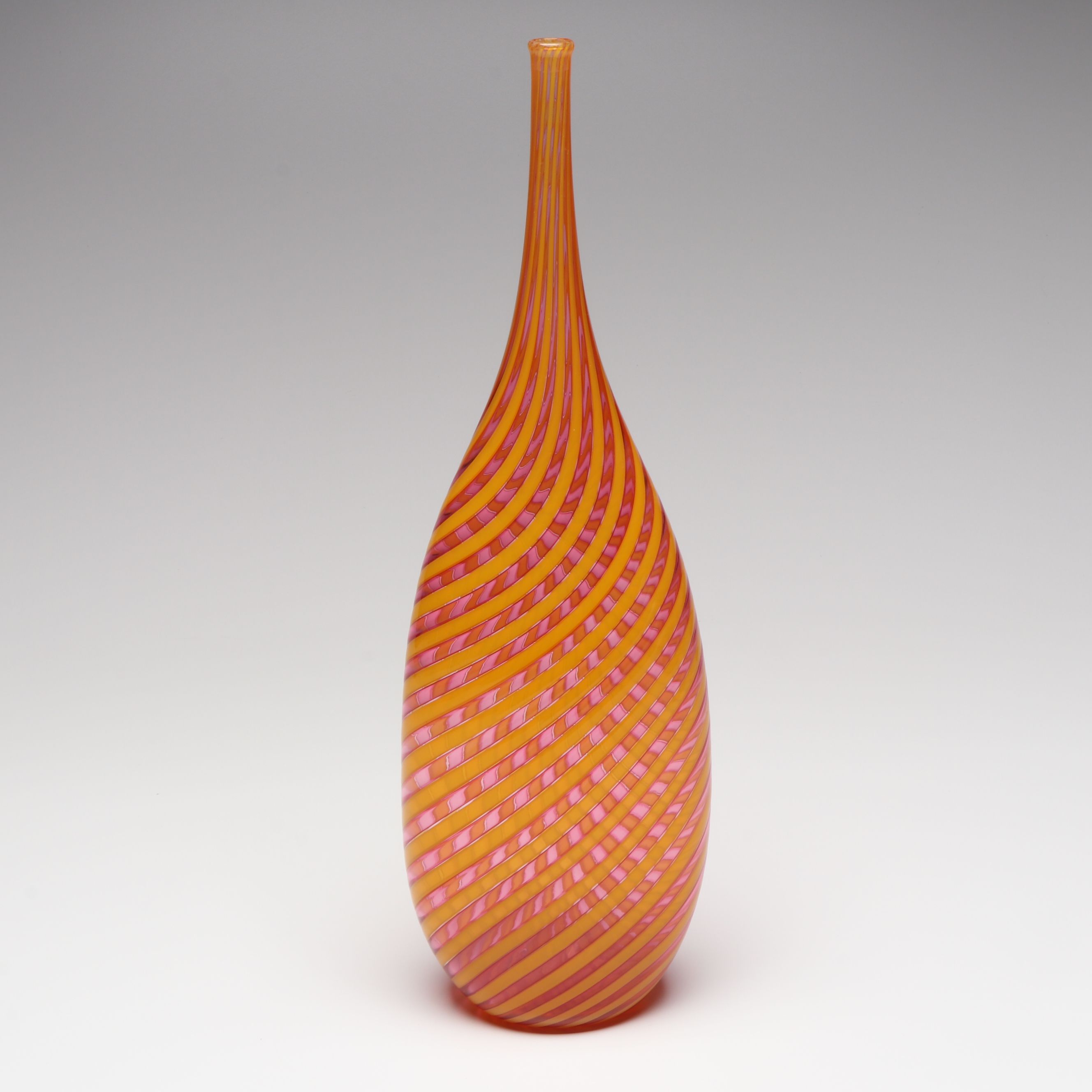 Sam Stang Pink and Orange Optic Studio Art Glass Vase, 2003