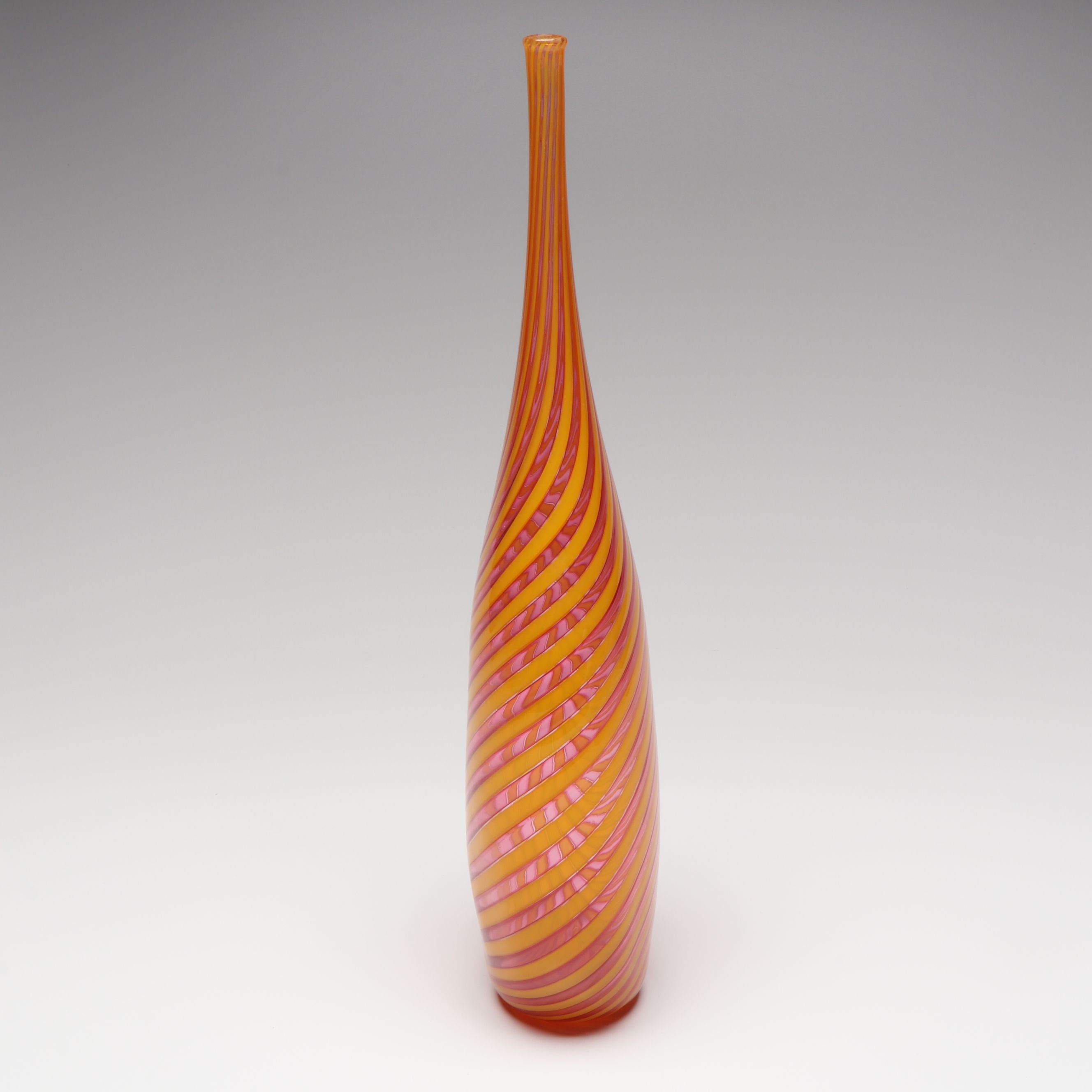 Sam Stang Pink and Orange Optic Studio Art Glass Vase, 2003