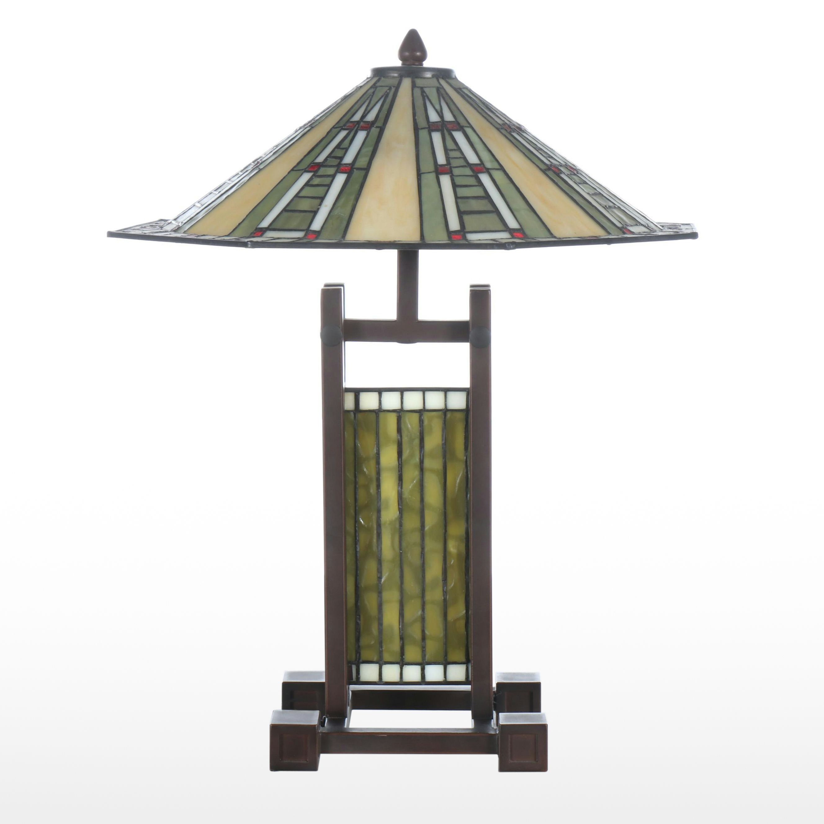 Mission Style Slag Glass Table Lamp