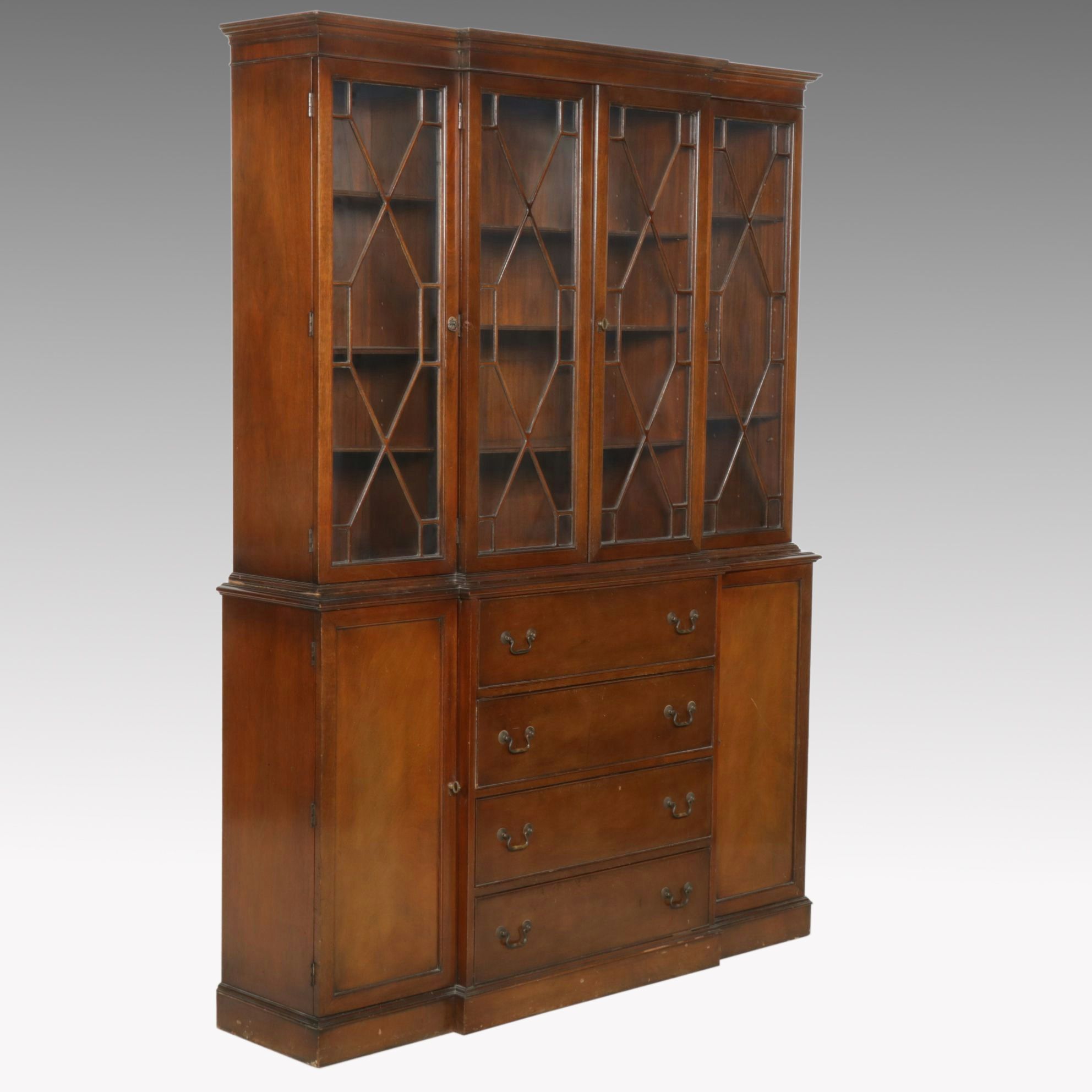 Mahogany China Cabinet with Drop-Front Secretary Desk