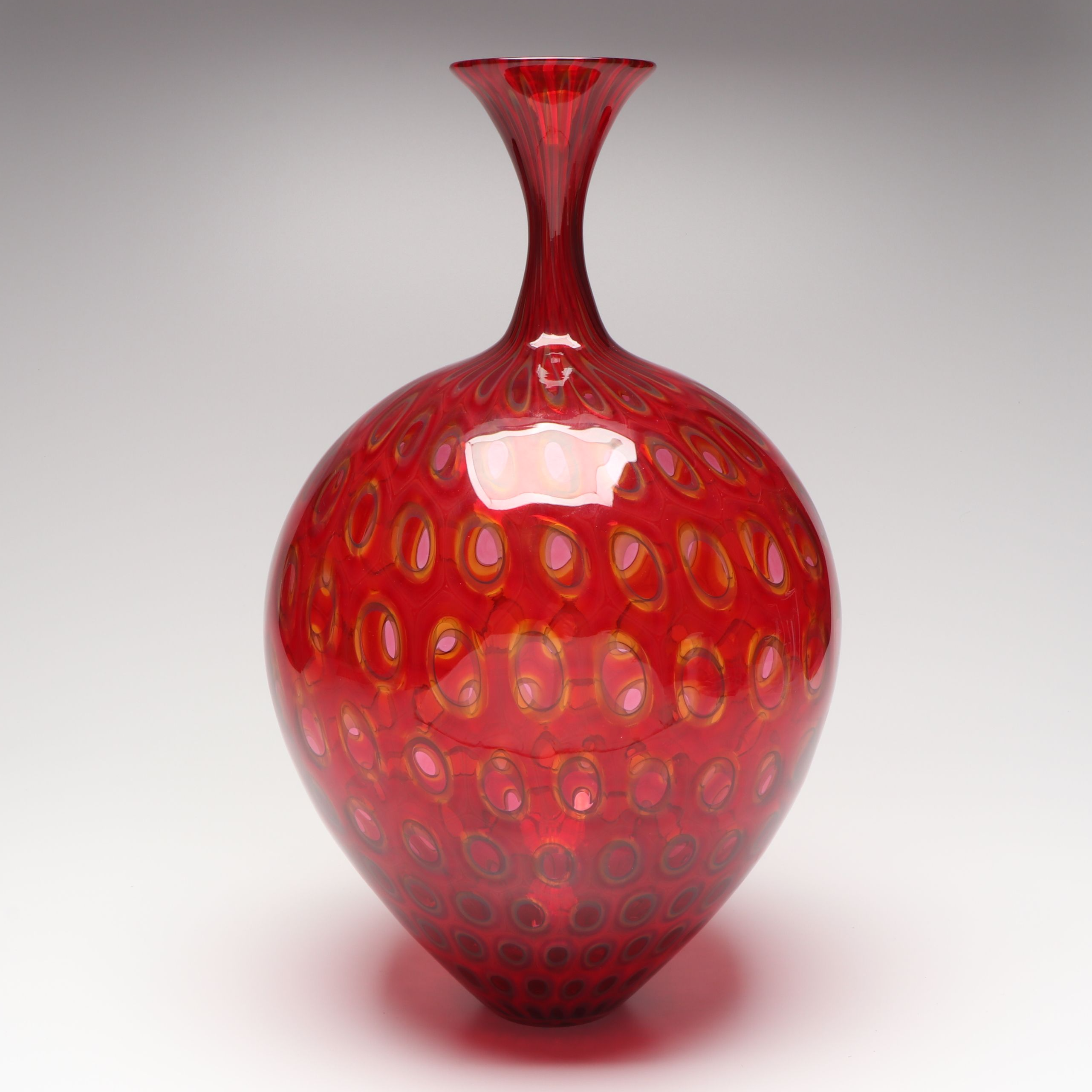 Sam Stang Handblown Art Glass Vase with Murrine Caning