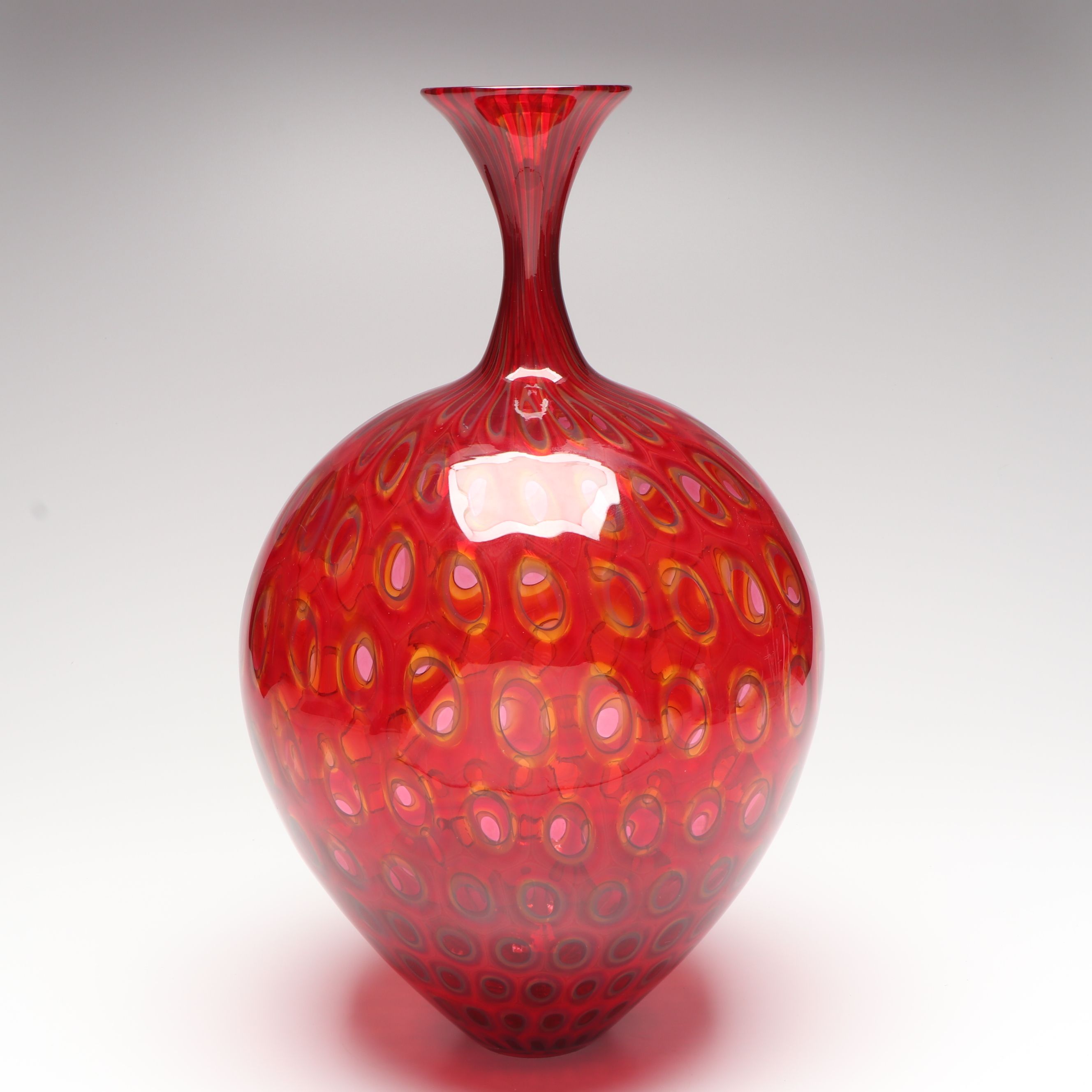 Sam Stang Handblown Art Glass Vase with Murrine Caning