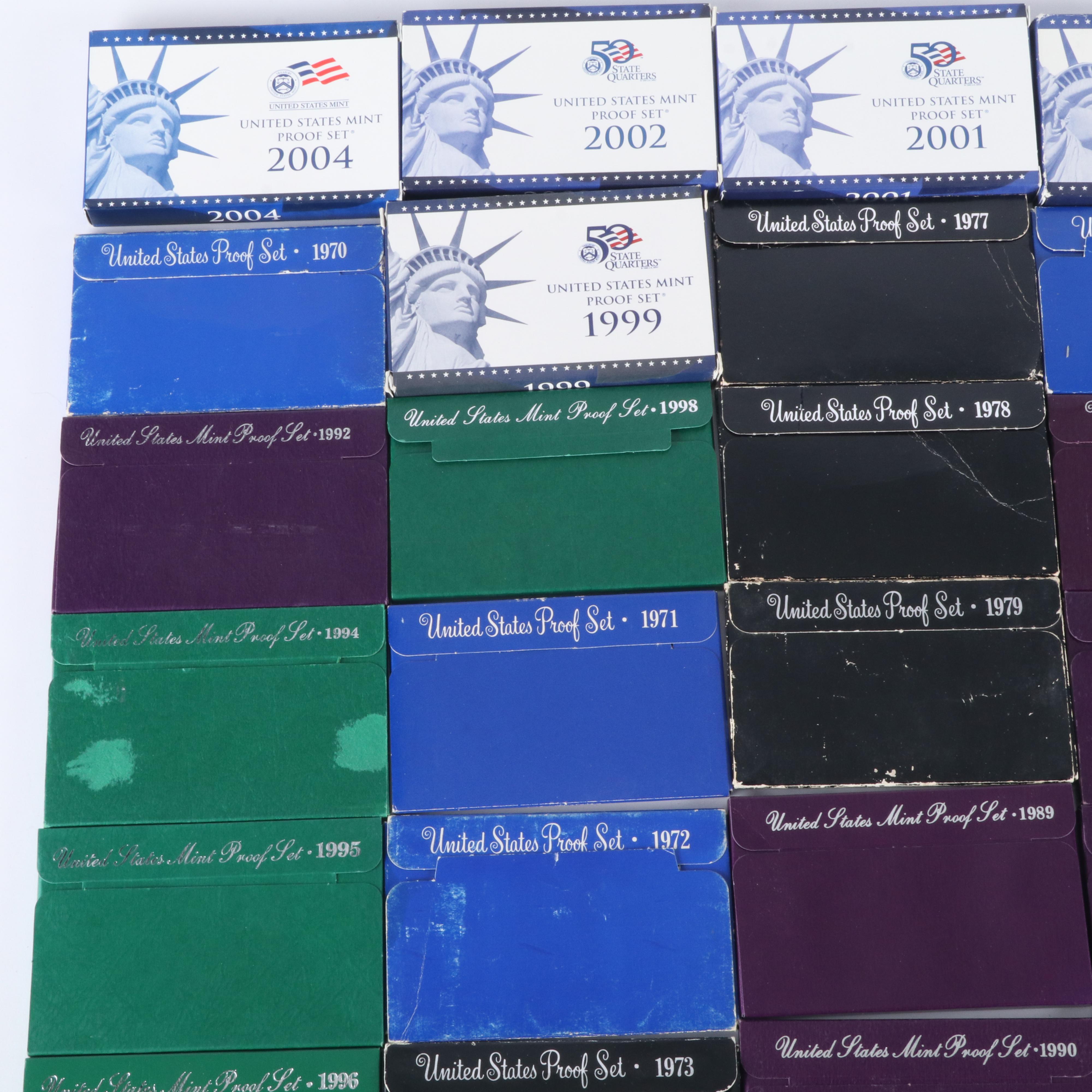 Thirty-Two Different United States Modern Proof Sets 1970-2004