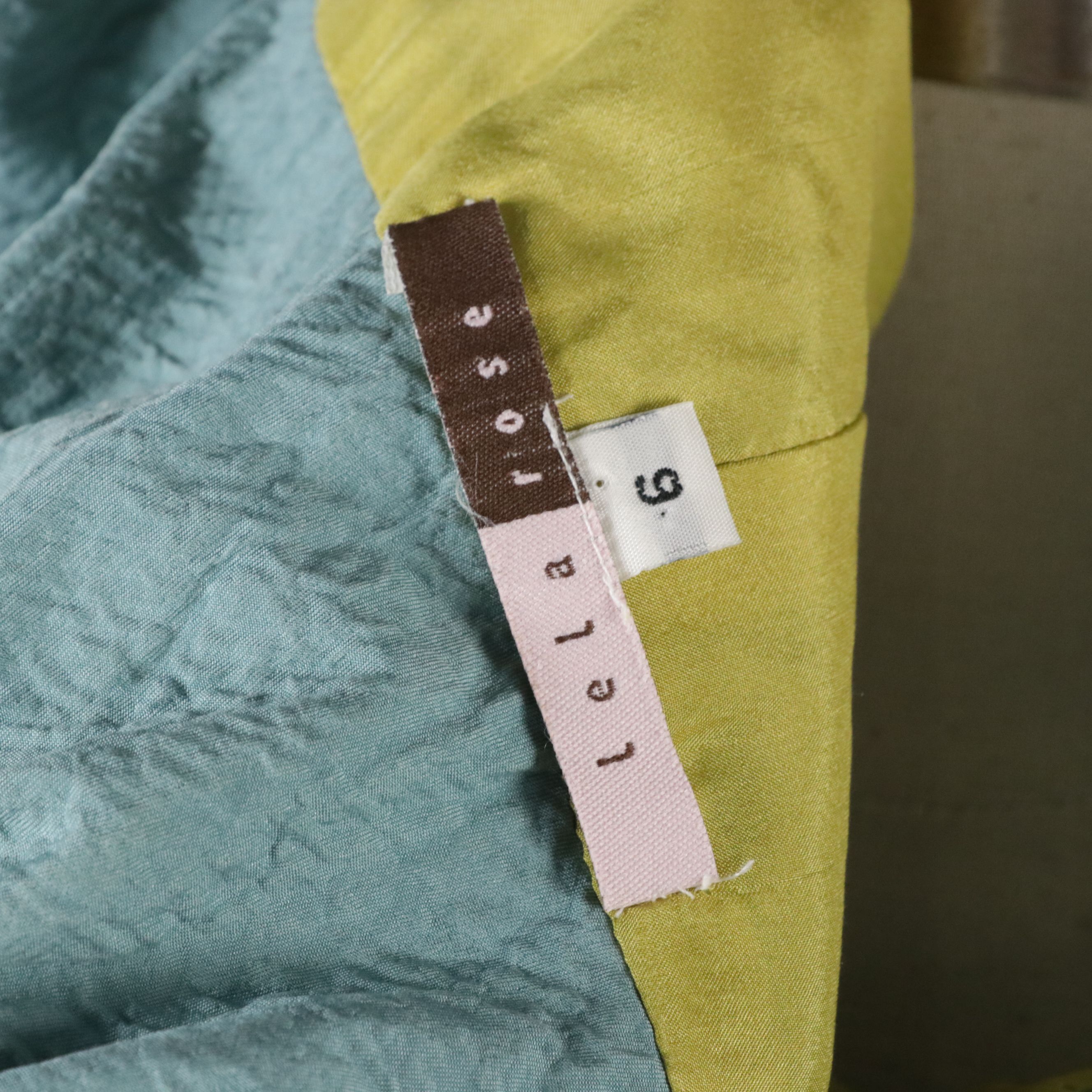 Lela Rose Teal Blue Crinkle Silk Blend Gown with Shimmery Olive Lace Overlay