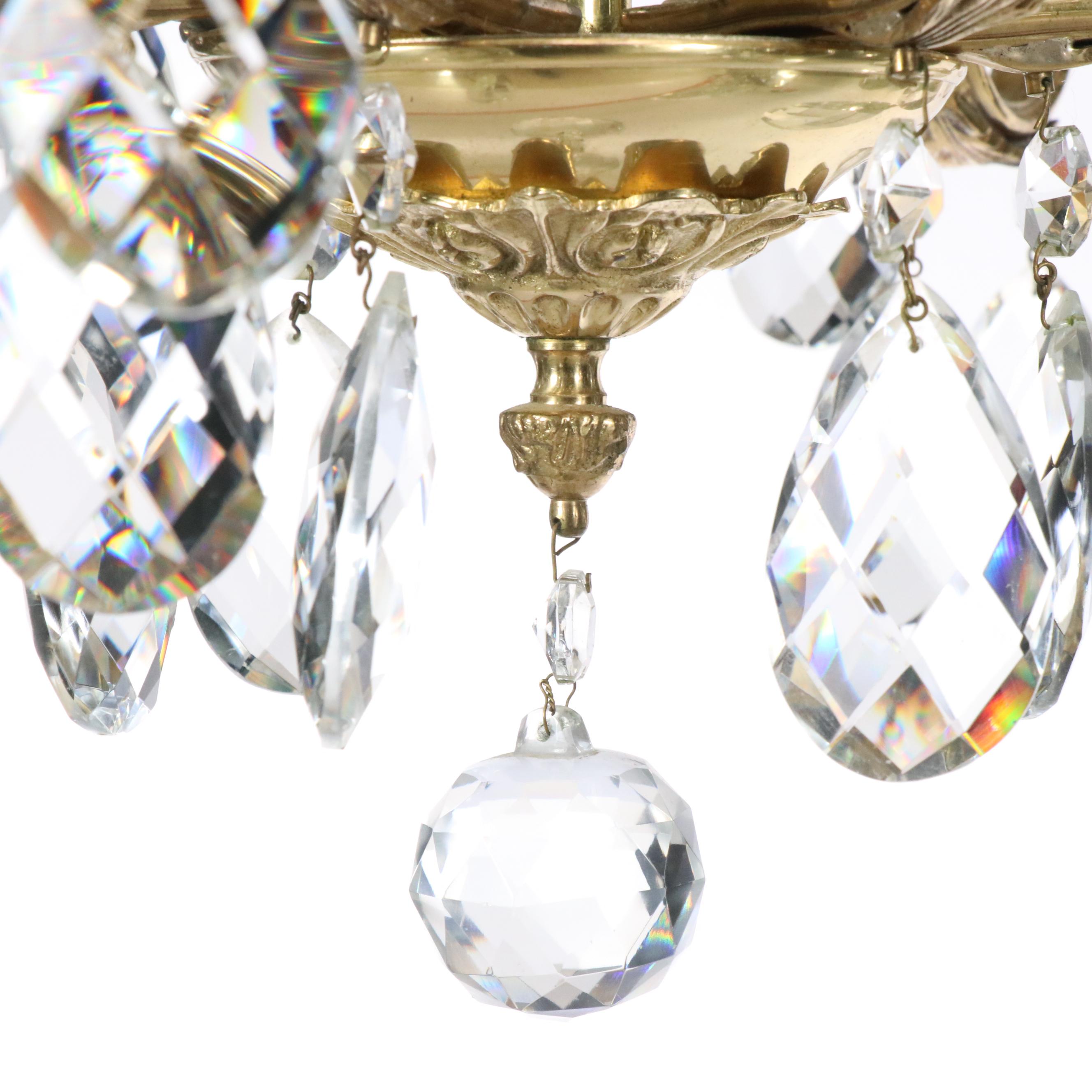 Baroque Style Six-Arm Gilt Finish Crystal Chandelier