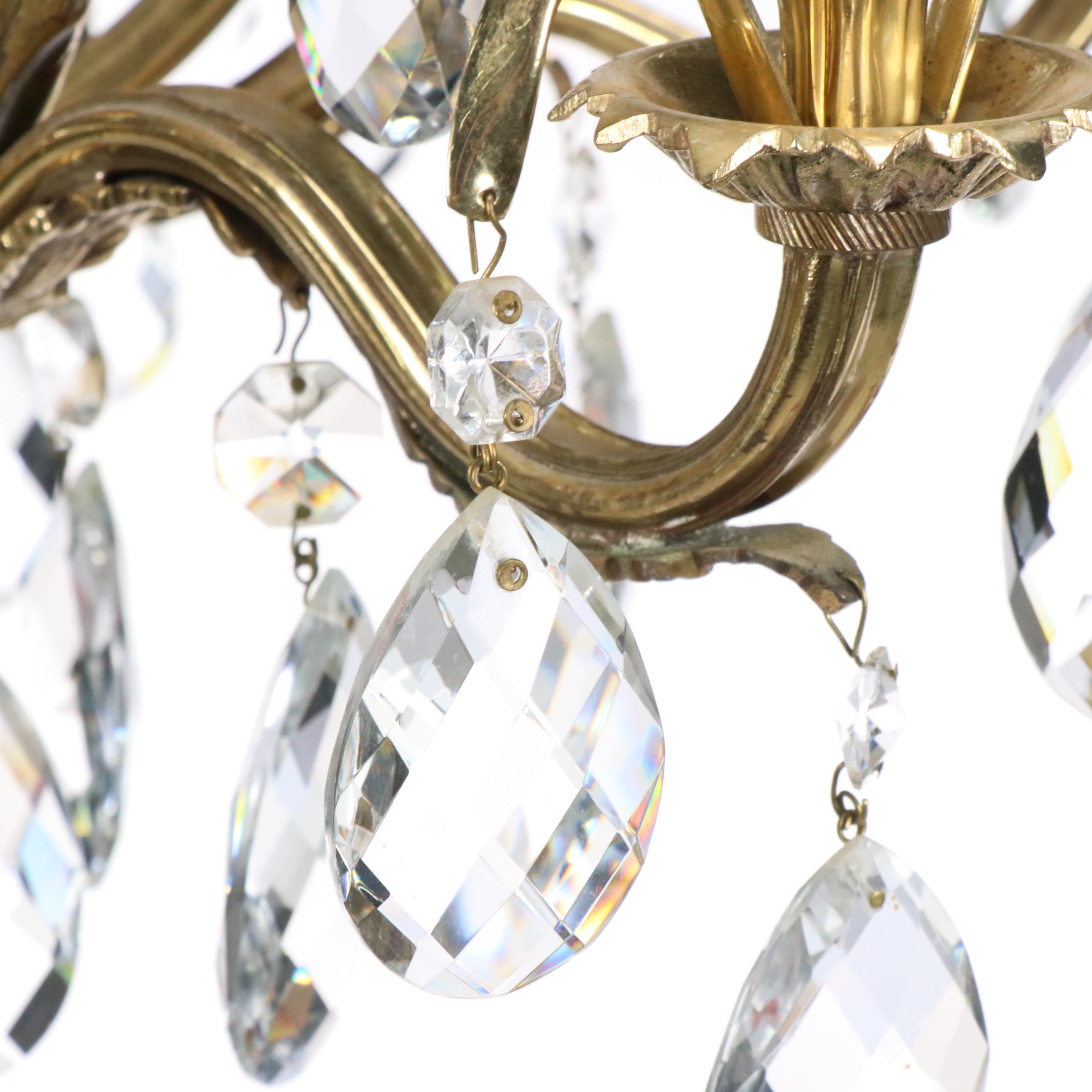 Baroque Style Six-Arm Gilt Finish Crystal Chandelier