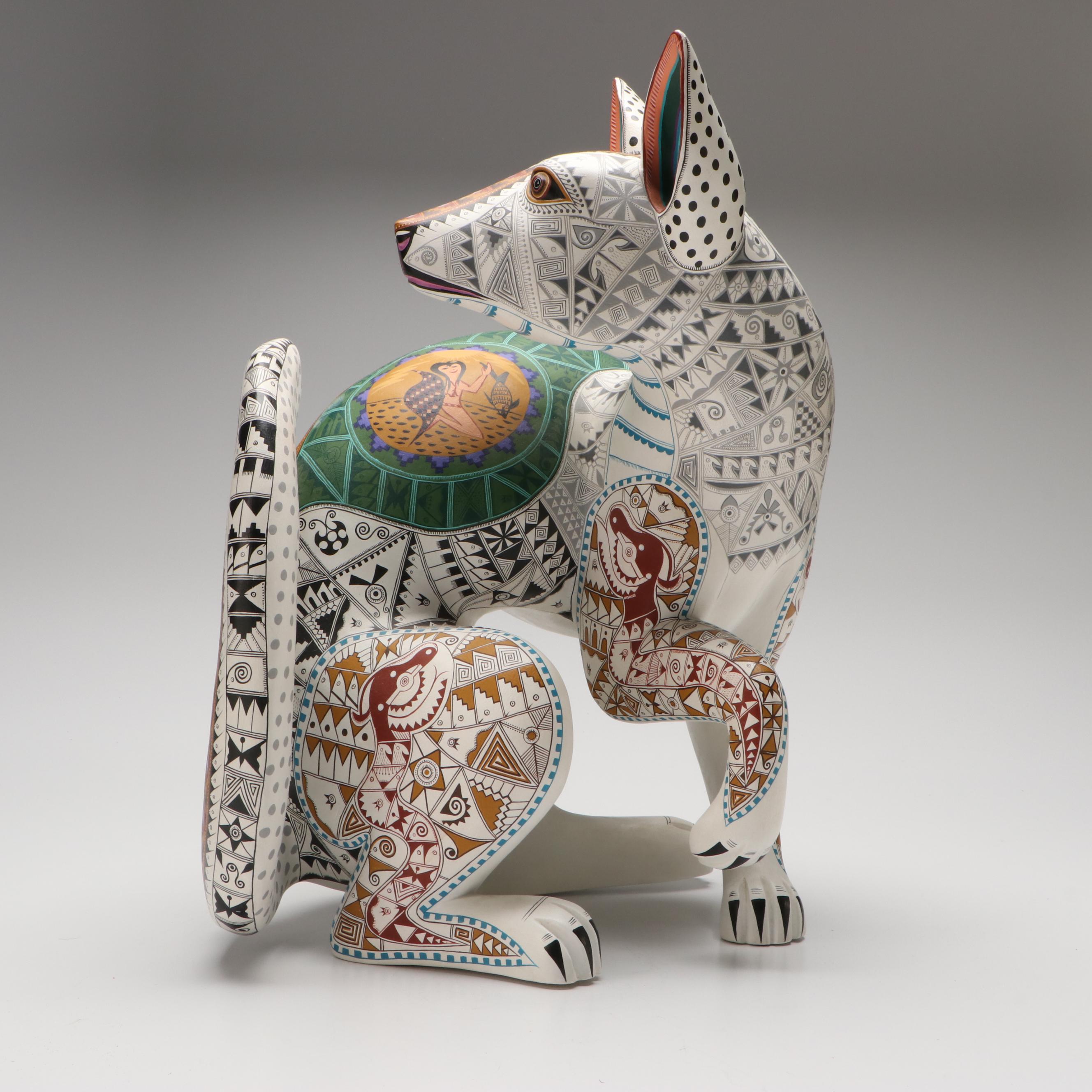 Jacobo & María Ángeles Zapotec "Dancing Coyote" Copal Wood Figure, 2005