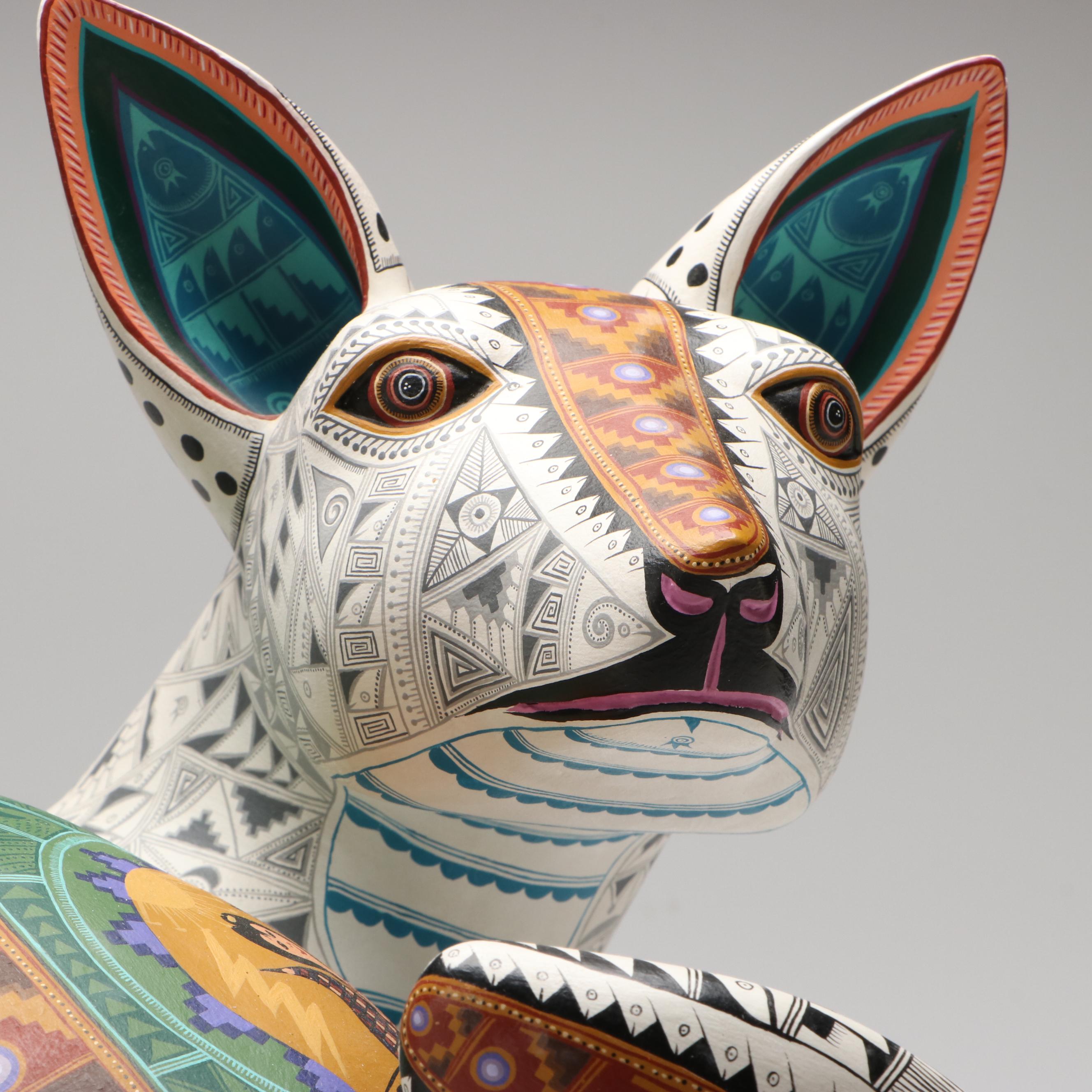 Jacobo & María Ángeles Zapotec "Dancing Coyote" Copal Wood Figure, 2005