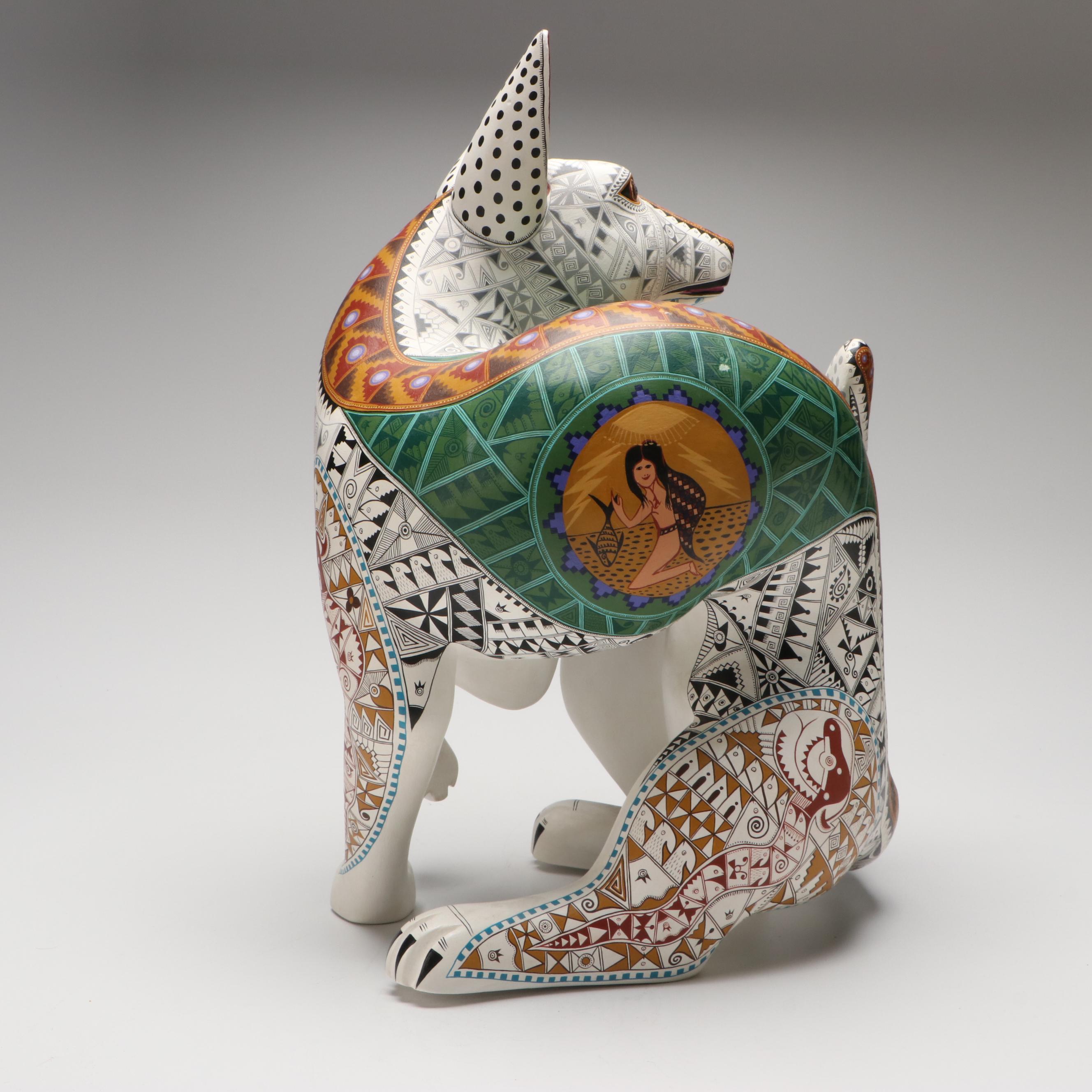 Jacobo & María Ángeles Zapotec "Dancing Coyote" Copal Wood Figure, 2005