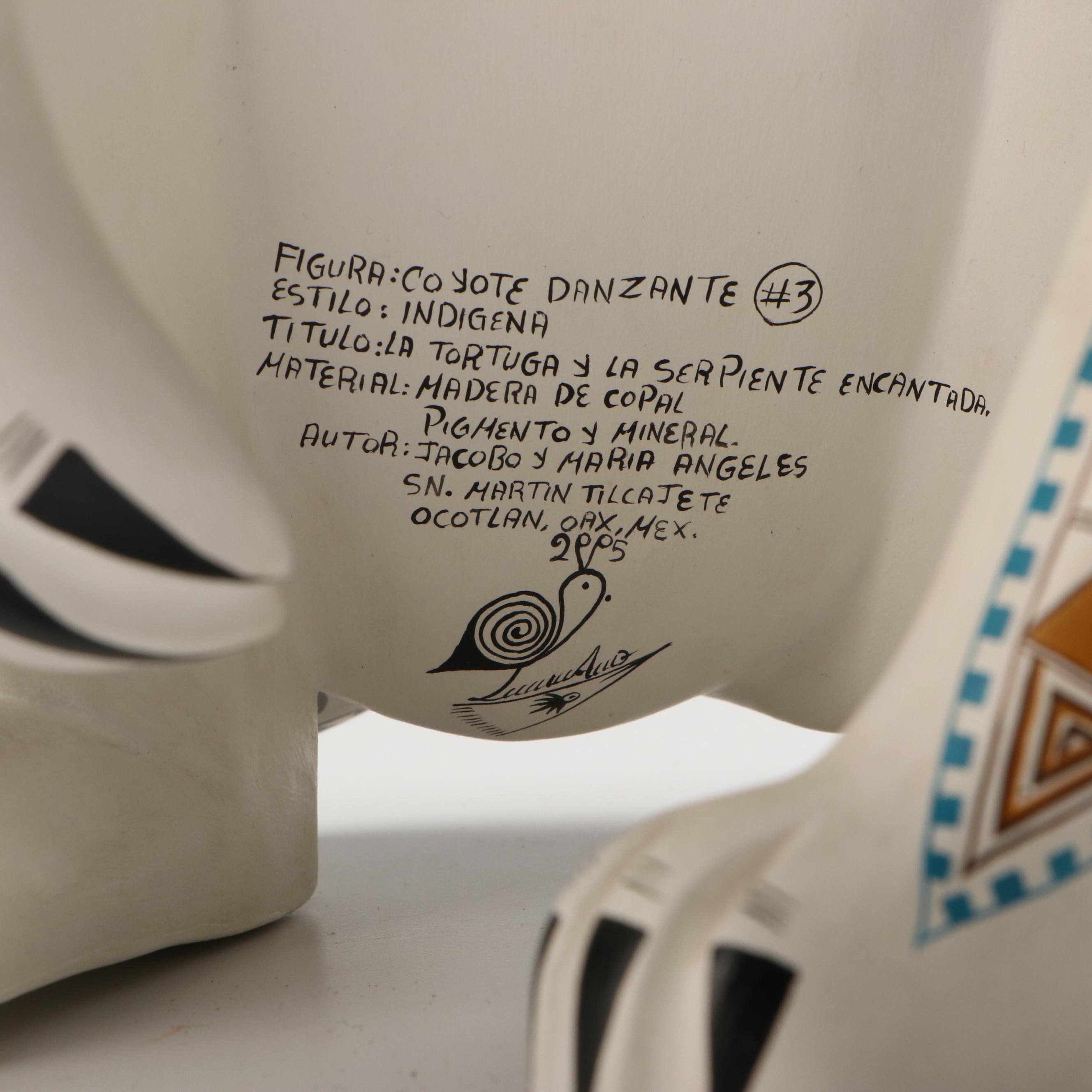 Jacobo & María Ángeles Zapotec "Dancing Coyote" Copal Wood Figure, 2005