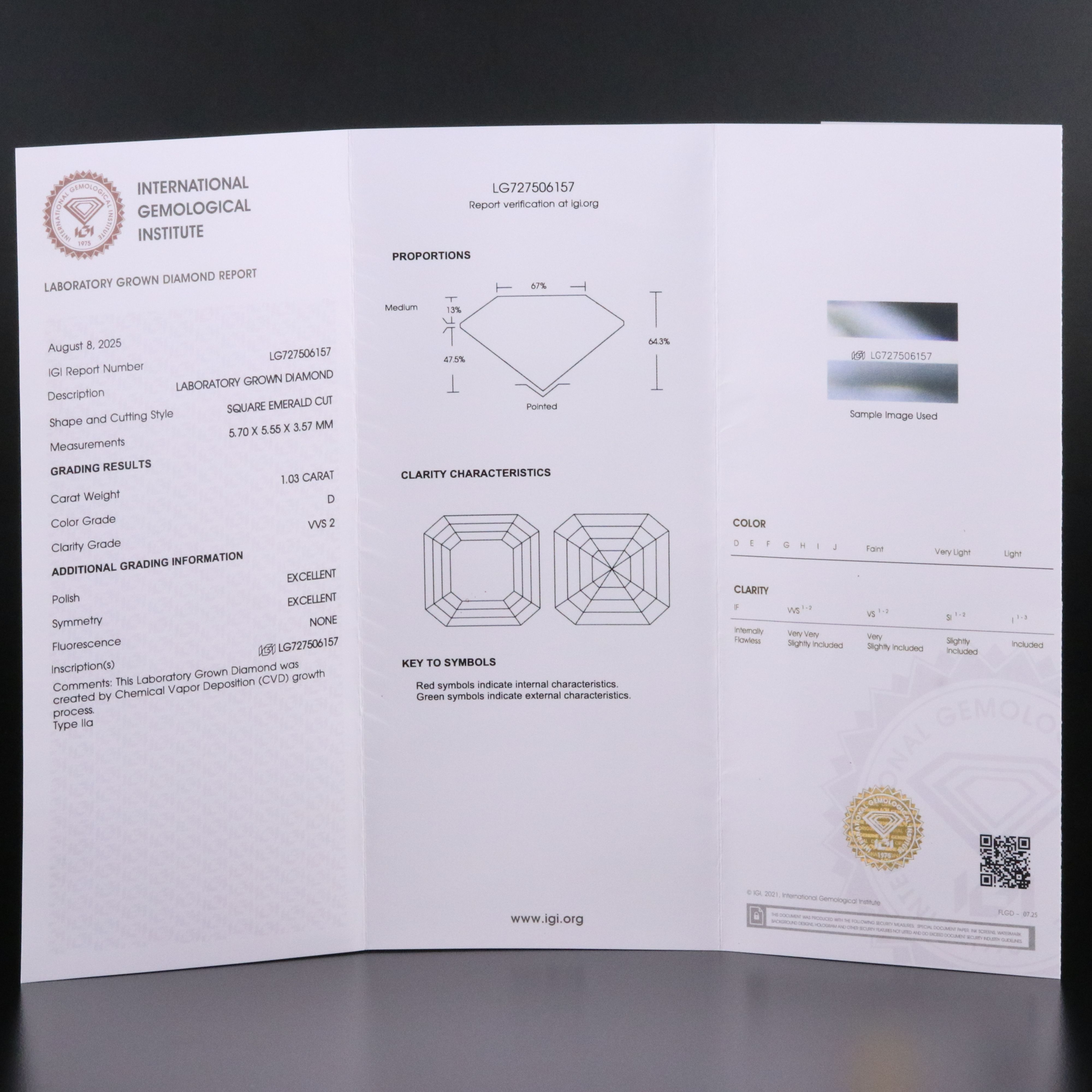 Loose 1.03 CT Lab Grown Diamond with IGI Report