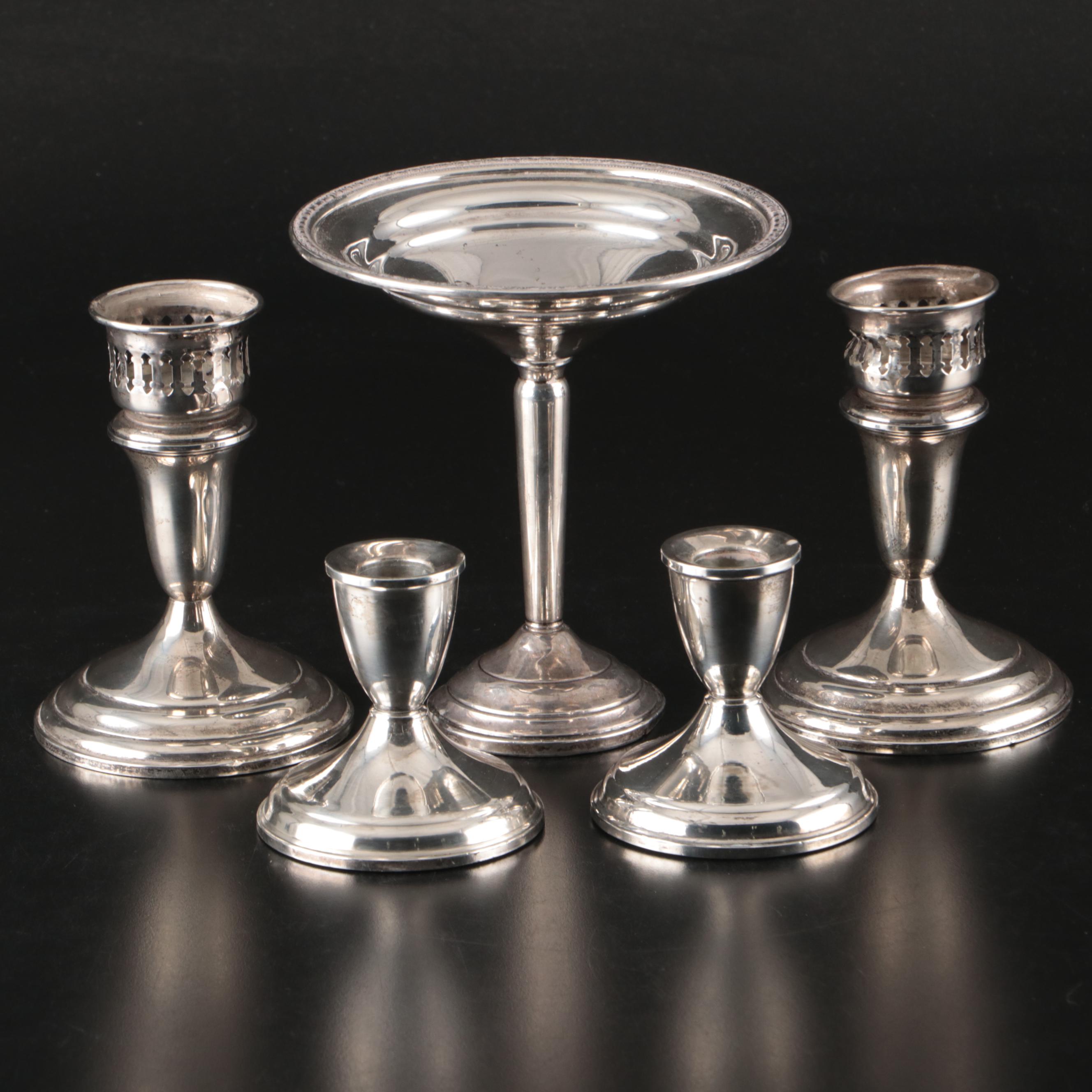 Towle and Duchin Creation Sterling Candle Holders with Hamilton Sterling Compote