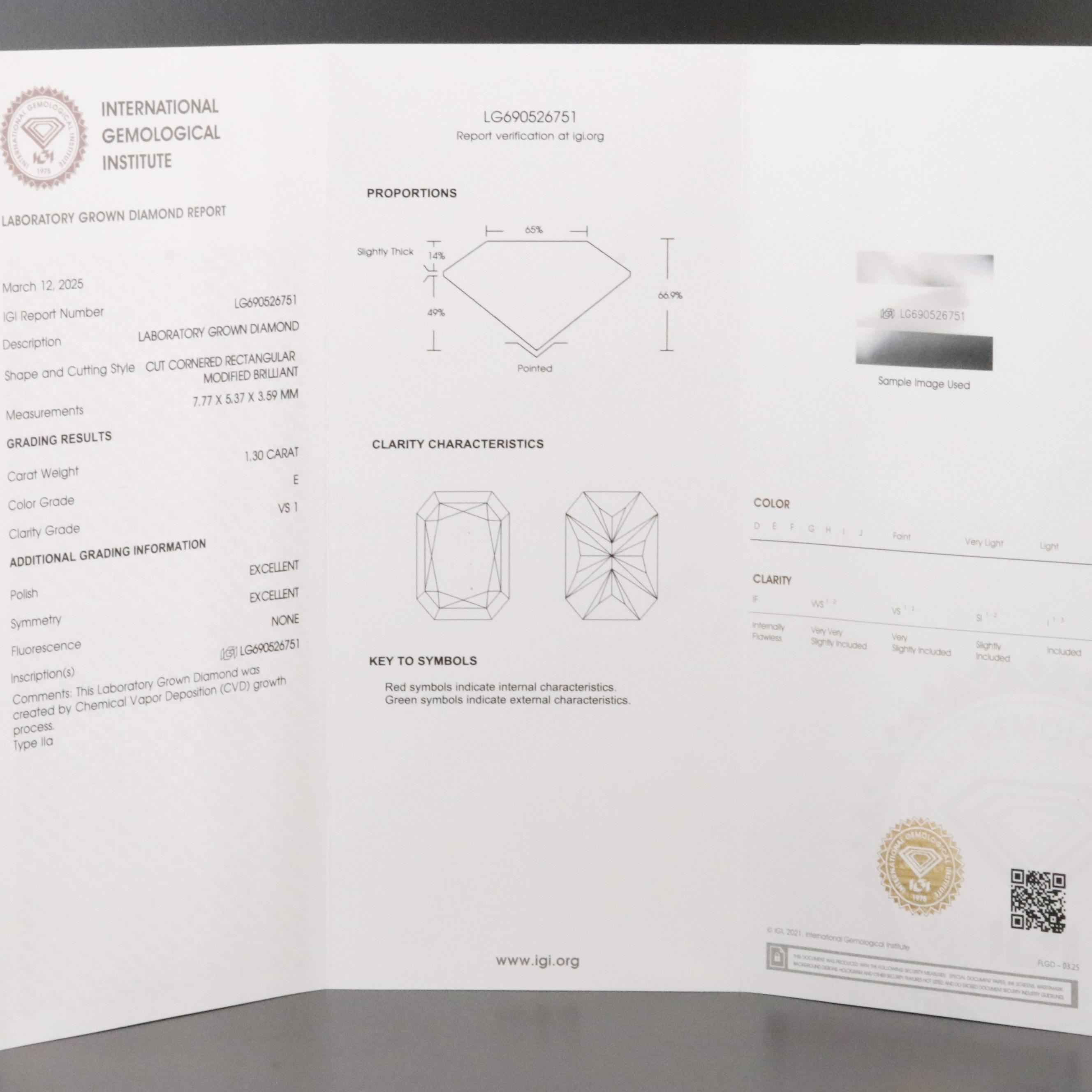 Loose 1.30 CT Lab Grown Diamond with IGI Report