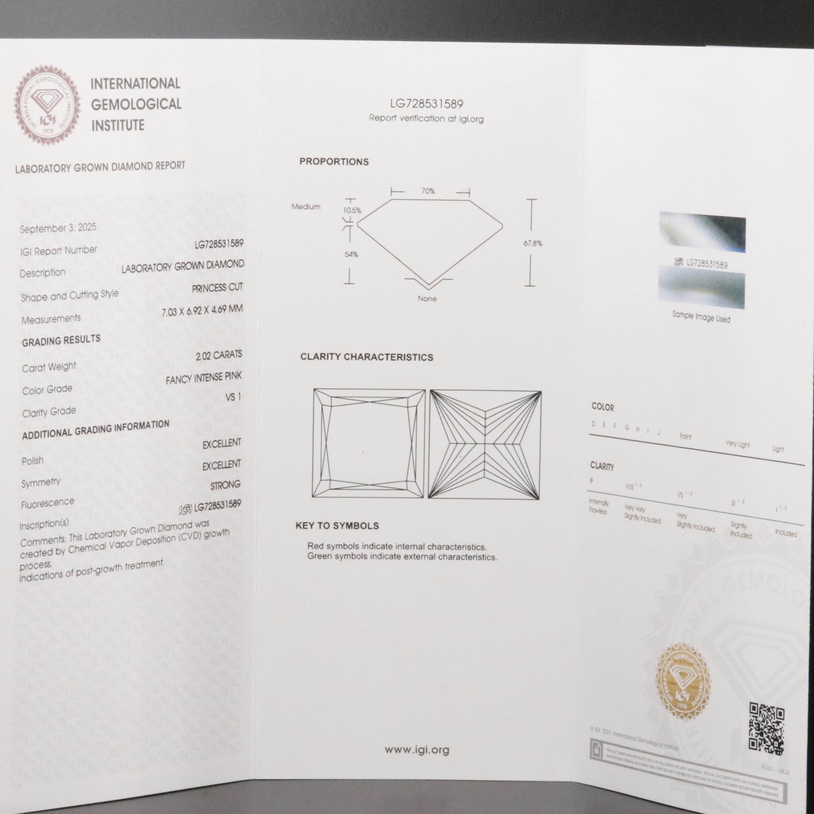 Loose 2.02 CT Lab Grown Fancy Diamond with IGI Report