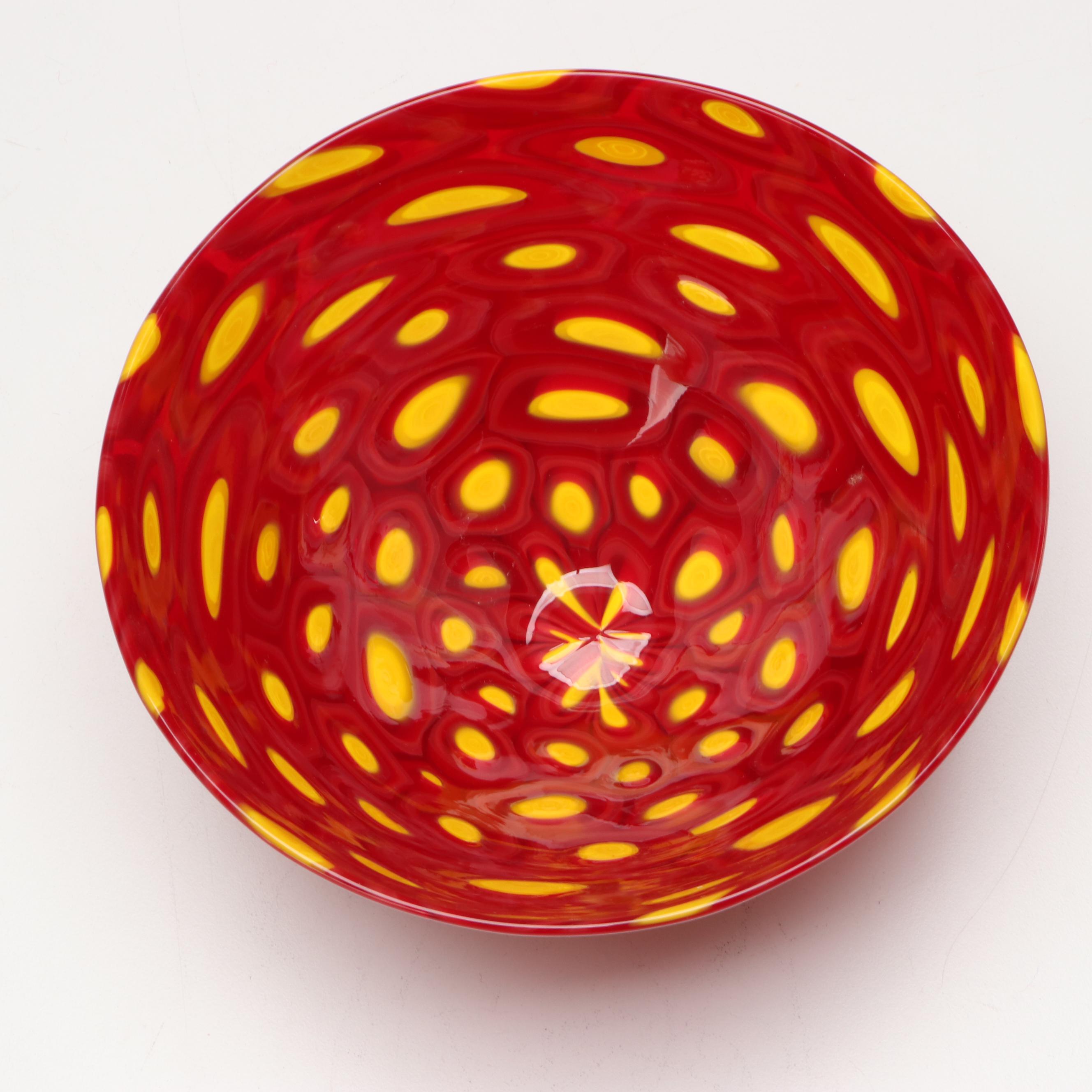 Sam Stang Signed Murrini Blown Glass Bowl, 2002