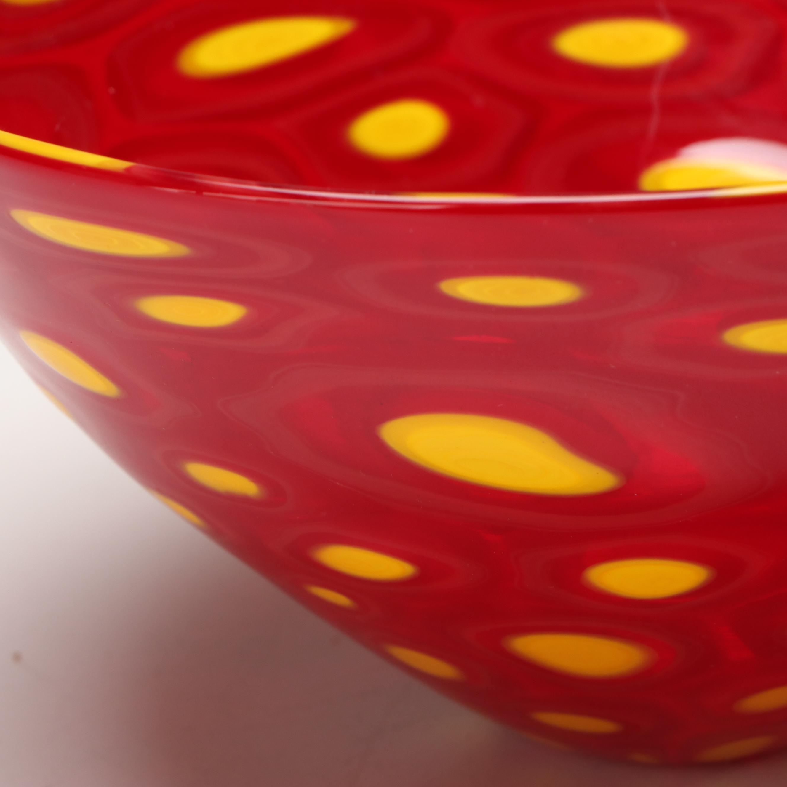 Sam Stang Signed Murrini Blown Glass Bowl, 2002